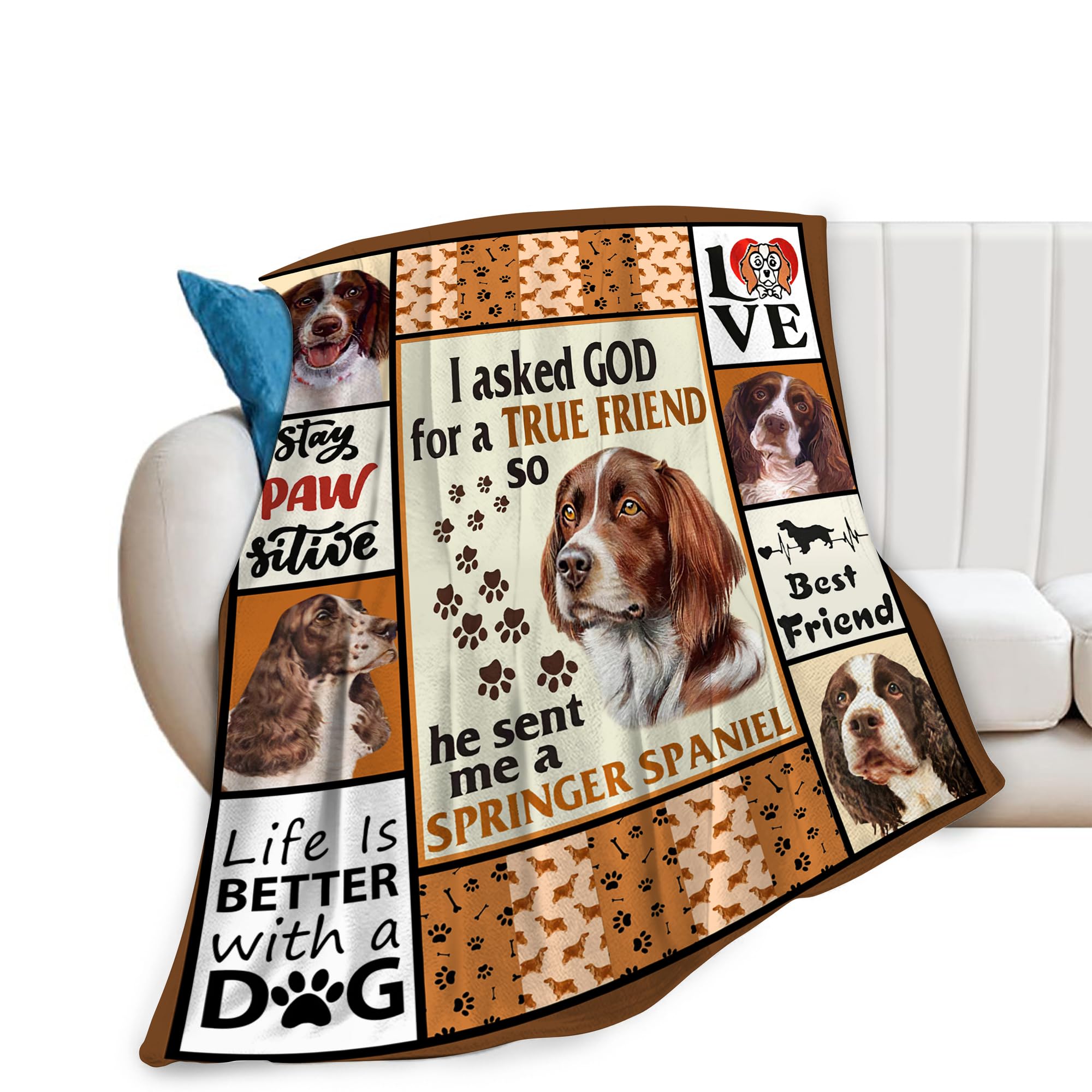 Springer Spaniel Dog Blanket Springer Spaniel Gifts and Decor Cute Dog Throw Blanket Dog Blanket for Girls Women Kids Adults Soft Warm Cozy Fleece Blanket for Couch Sofa ​Bed 50"x40"