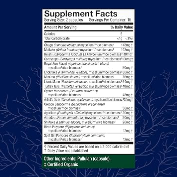 Host Defense MyCommunity Capsules, Immune Support, 30 Capsules | 17 Species Blend Organic Mushroom for Immune Support, 15 Servings
