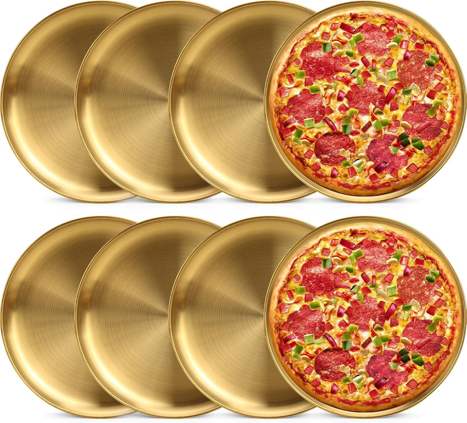 8 Pieces Gold Pizza Pan Bulk 12 inch Stainless Steel Pizza Pan for Oven, Round Pizza Baking Tray Heavy Duty Pizza Serving Tray, Pizza Baking Sheets for Home Kitchen Restaurant