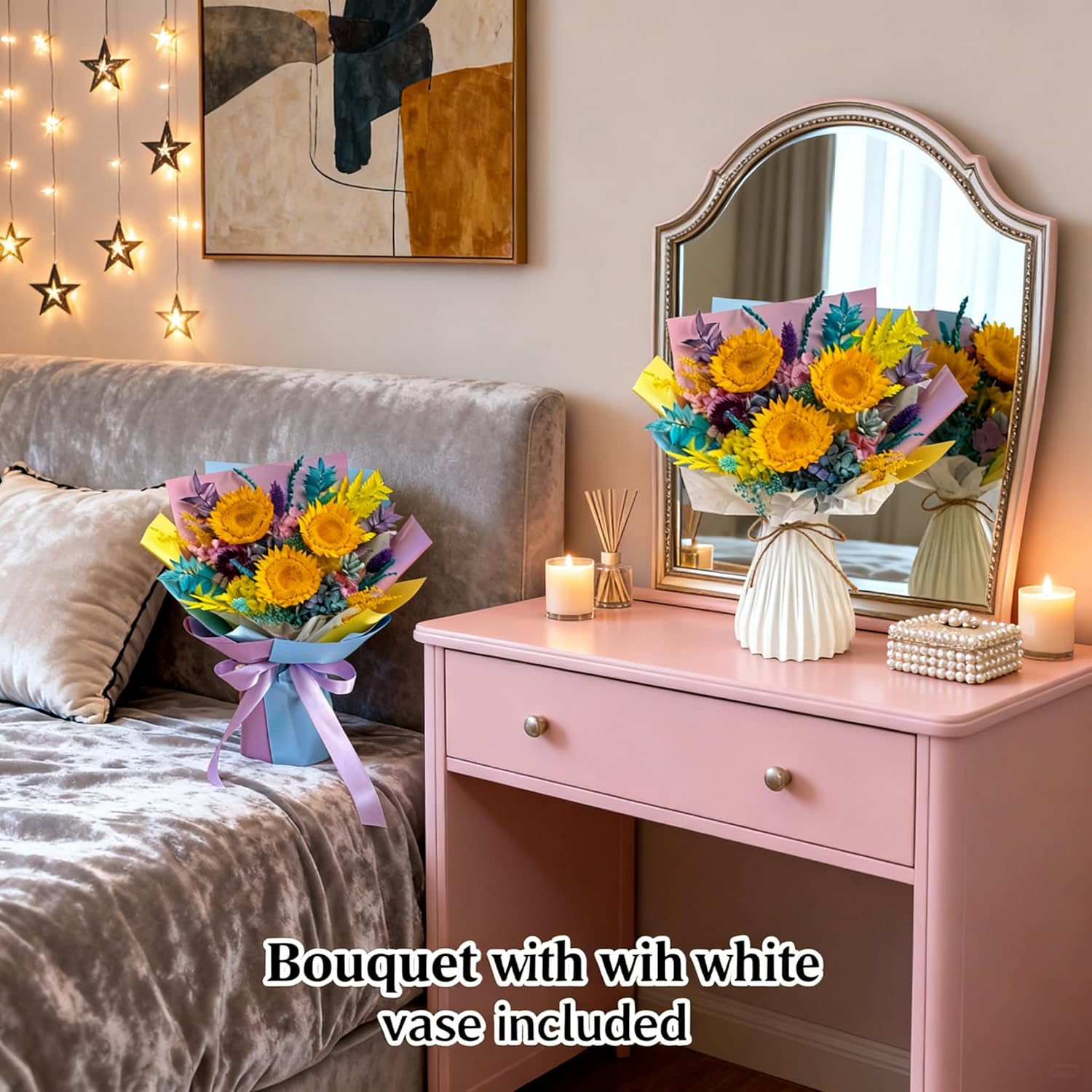 Preserved Sunflower Bouquet with Vase - Real Eternal Flowers Gift Set for Women, 3-Year Lasting Floral Arrangement, Anniversary Birthday Mother’s Day Graduation Sympathy Present - Image 4