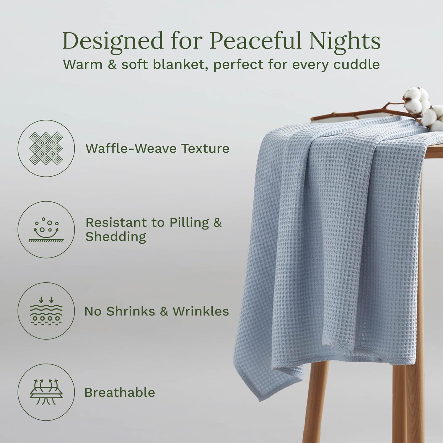 Organic Cotton Waffle Weave Light Blue Queen Blanket - 100% Cotton, Breathable, All-Natural, Premium and Luxurious Cotton Queen Blanket (Sky Blue - Queen/Full) - Image 3