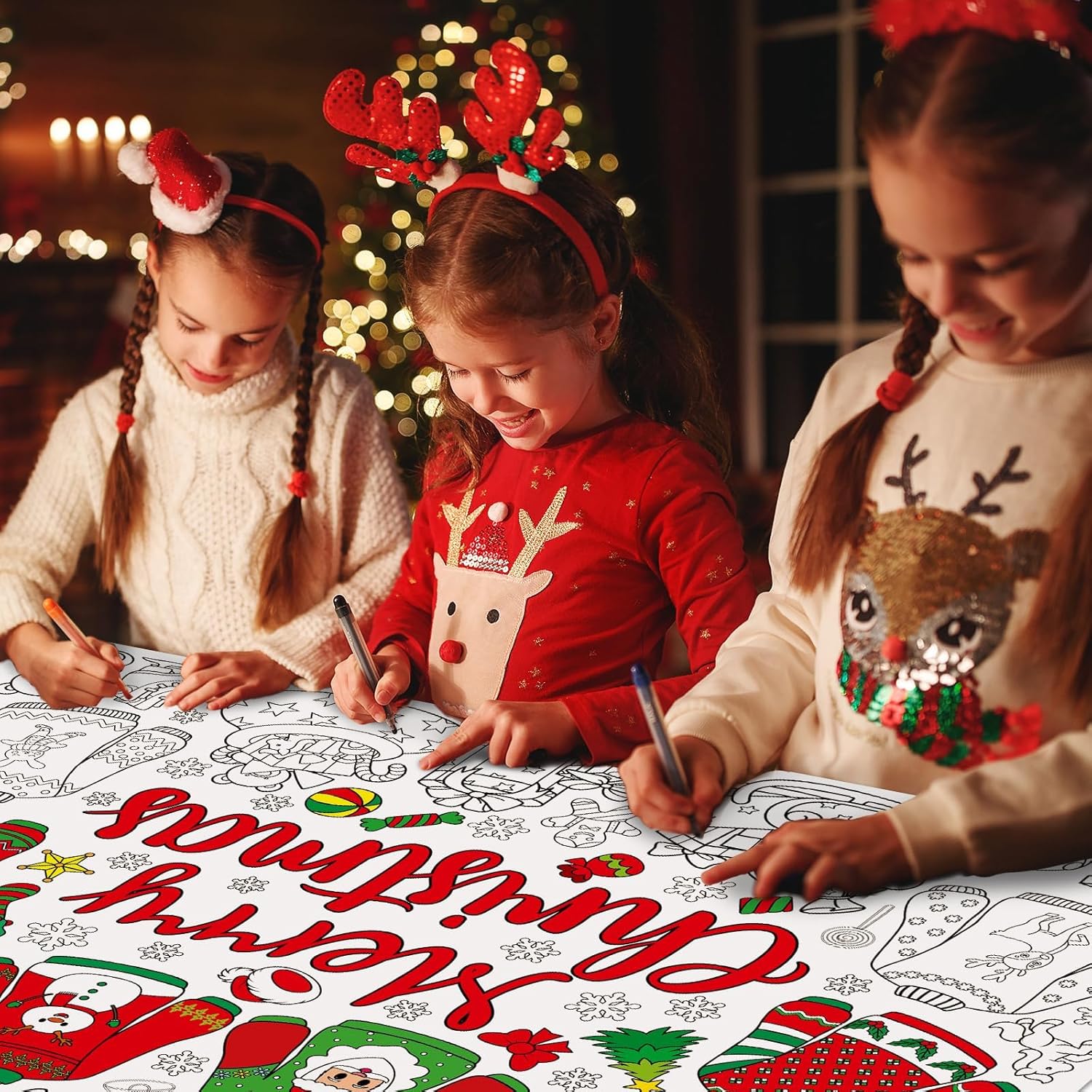 Naozinebi Merry Christmas Ugly Sweater Coloring Poster for Kids Giant Coloring Poster Large Xmas Sweater Coloring Tablecloth Jumbo Coloring Books for Classroom Home Birthday Party Supplies Favor