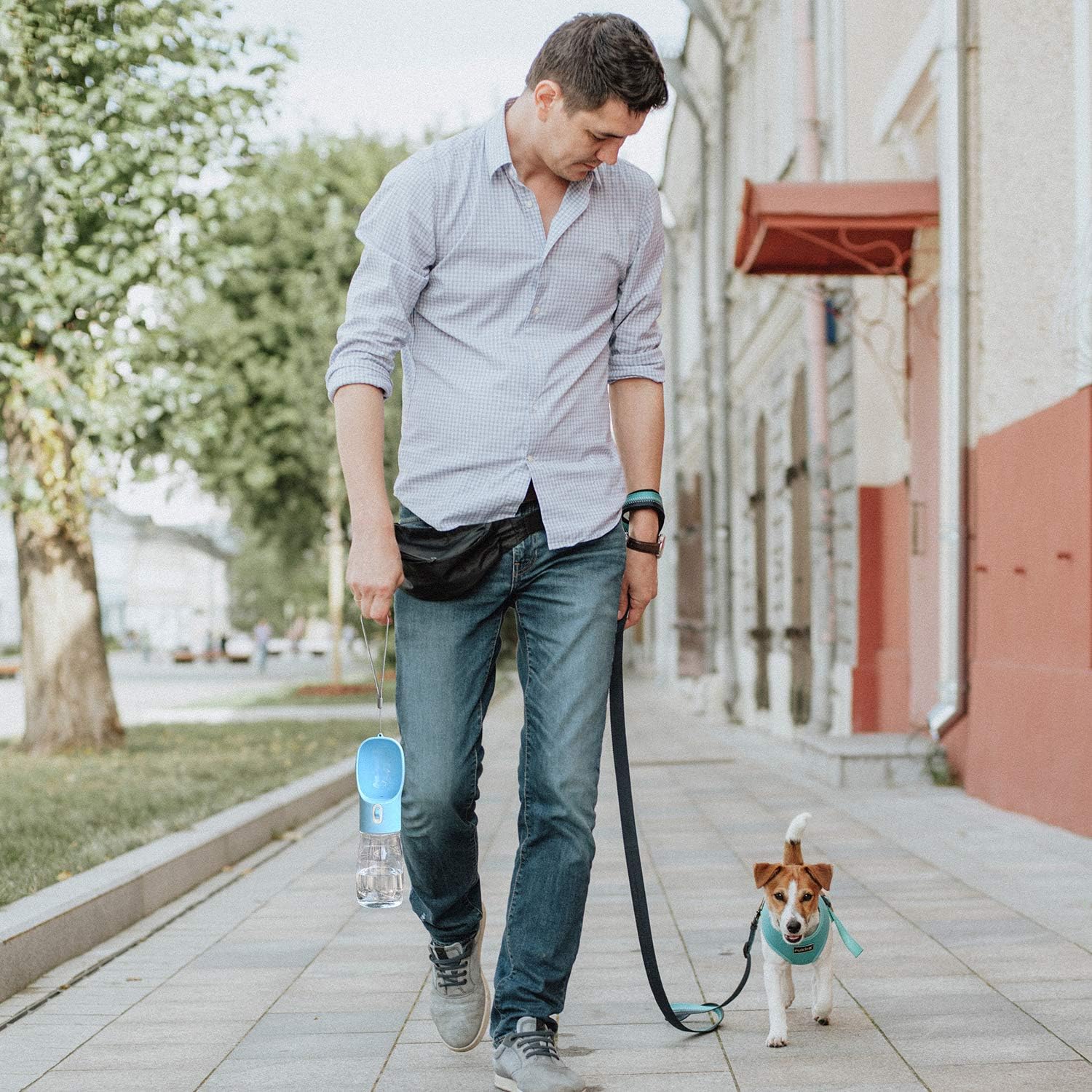 Dog Water Bottle for Walking, Portable Pet Water Bottle for dogs and Cats, Leak Proof Dog Travel Water Bottle with Drinking Dispenser, 14 oz Puppy Water Bottle for Hiking Walking Traveling (Blue) : Pet Supplies