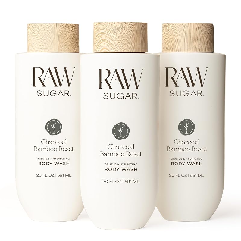 Sabonete líquido corporal RAW SUGAR Charcoal Bamboo Reset, 600 mL, Pacote com 3