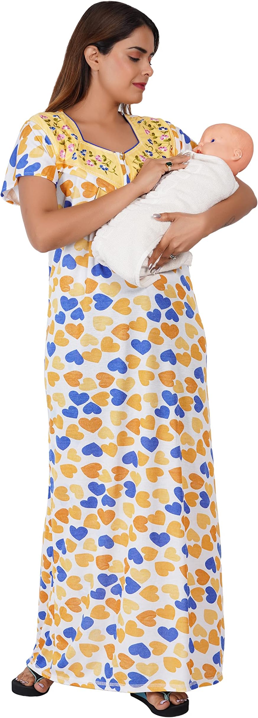 REN STARWomen's Hosiery Cotton Nursing Feeding Maternity Nighty Night Dress