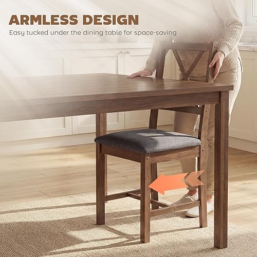 Miniatura 7 de HOMCOM Farmhouse Wooden Dining Chairs Set of 2, Upholstered X-Back Kitchen Chairs with Rubberwood Legs and Padded Seat for Dining Room, Living Room