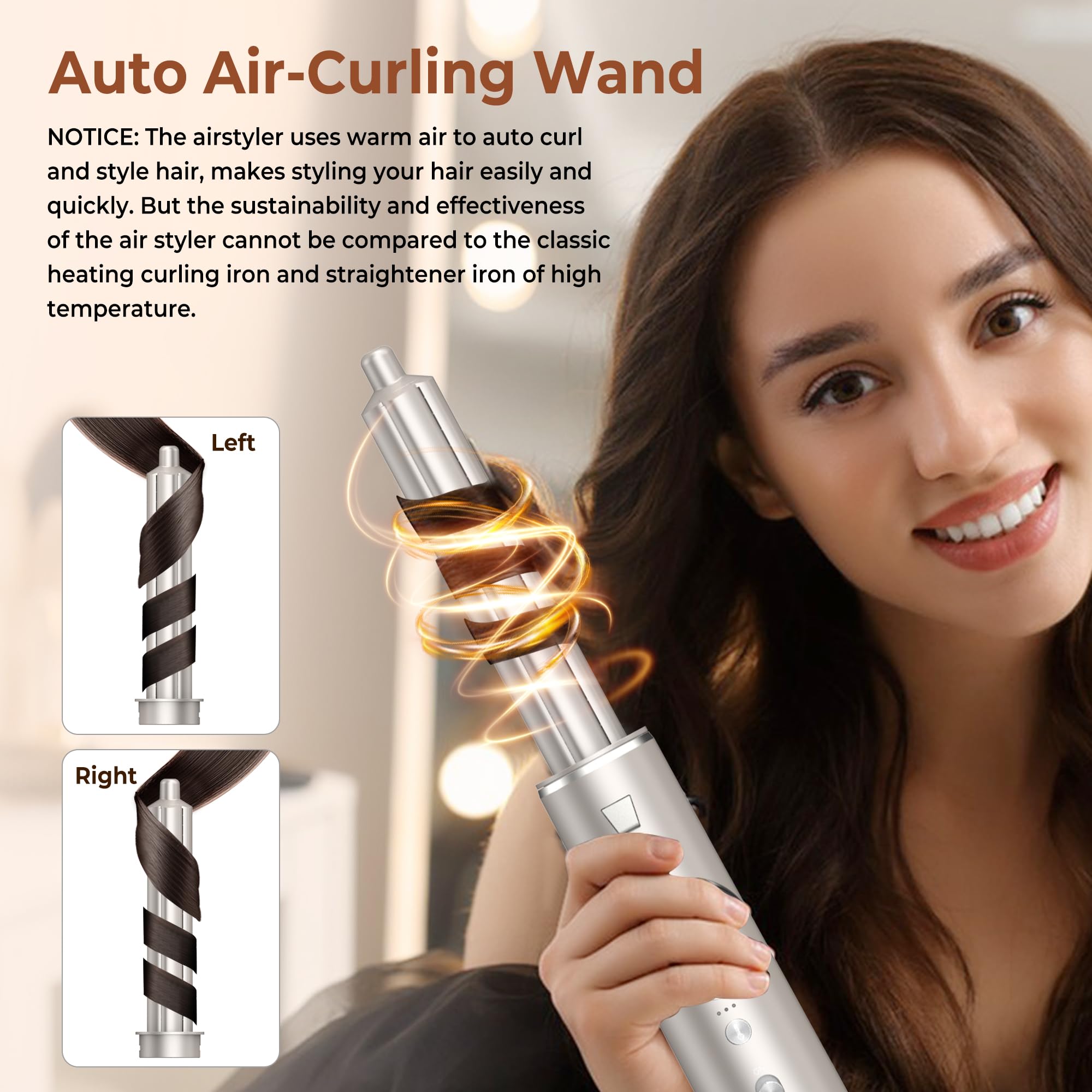 UKLISS 7 in 1 Pro Airstyler & Ionen Föhn [110,000RPM] High-speed Haartrockner Ionen Hair Dryer, mit Heißluft Lockenwickler Thermal Brush Haarglätterbürste Warmluftbürste Föhnbürste, 1200W/Gold