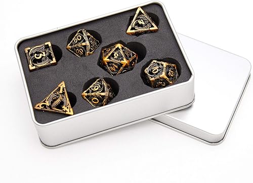 Miniatura 2 de Juego de dados de metal hueco para DND con forma de dragón tallado en oro antiguo, juego de 7 piezas para Dungeons and Dragons RPG MTG, juegos de