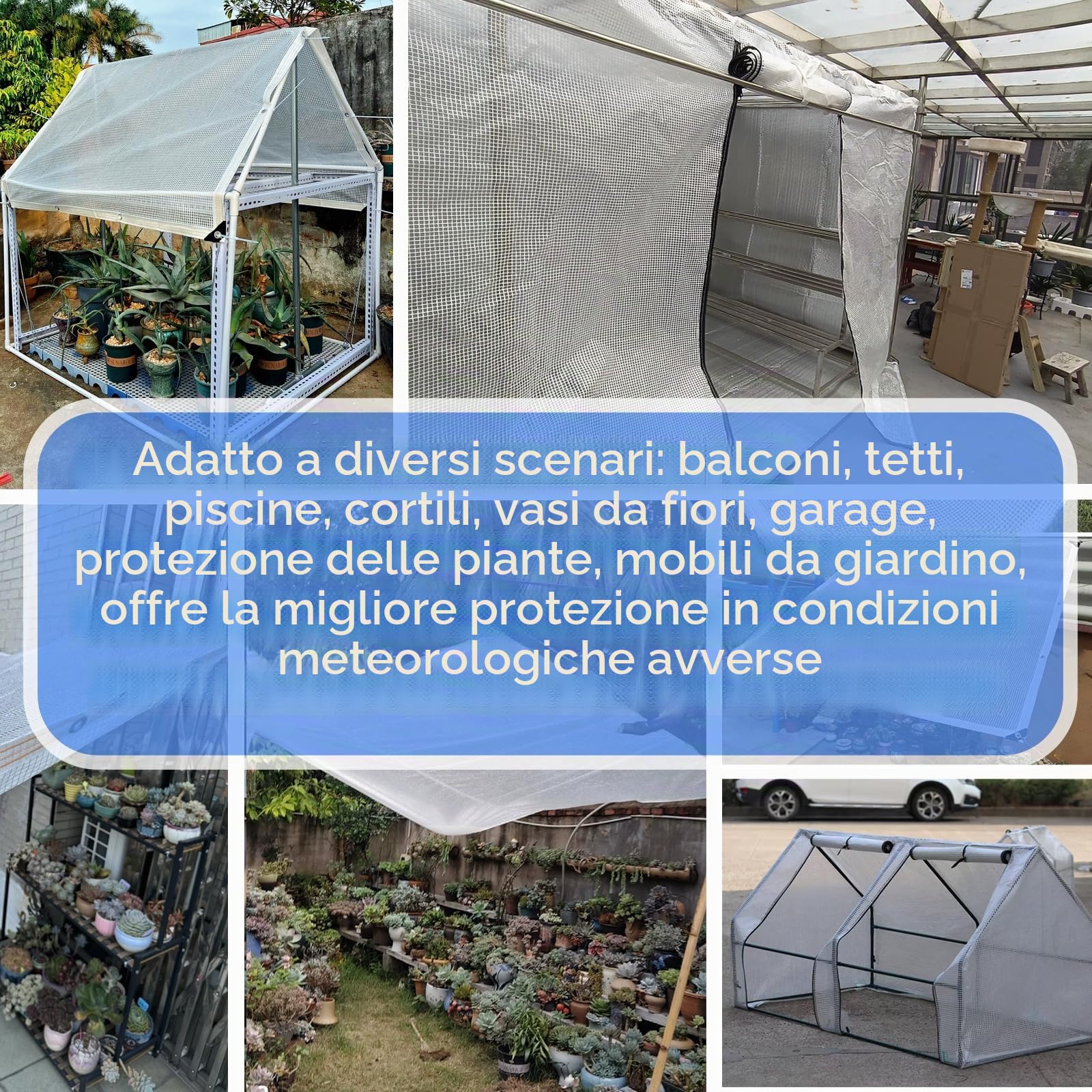 Telo impermeabile 2x4m, resistente all'inverno, 140g/m², trasparente, con occhielli per piante, mobili, barca, camion, legna da ardere