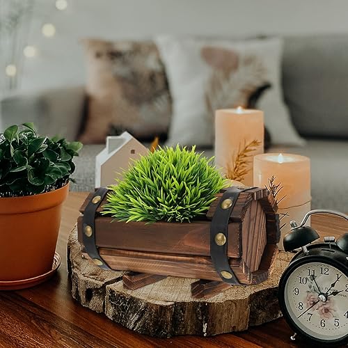 Miniatura 4 de Yardwe Maceta rústica de madera con barril para whisky, maceta de flores para suculentas, contenedor para patio, jardín, patio trasero