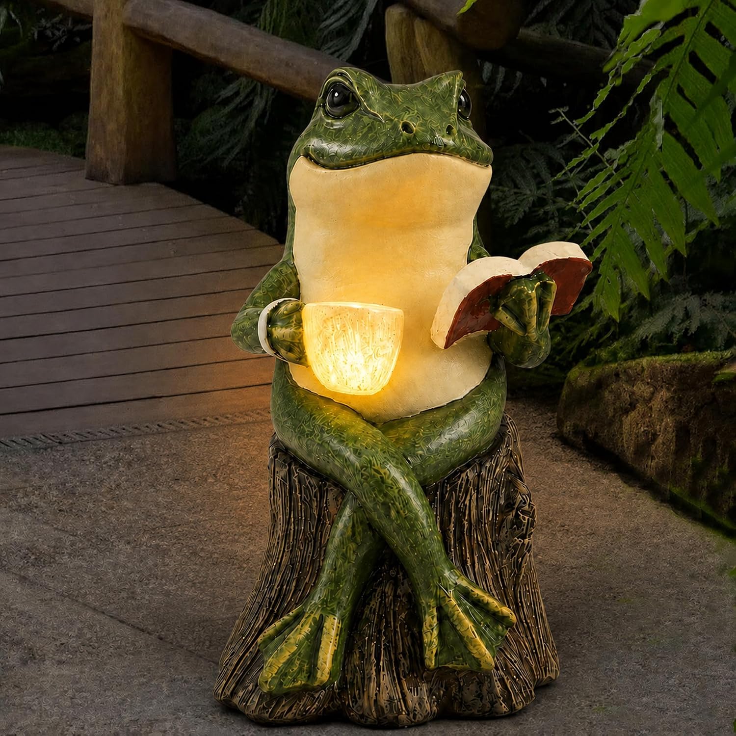 Solar Frog Garden Decor with LED Lights,Outdoor Fairy Garden Accessory