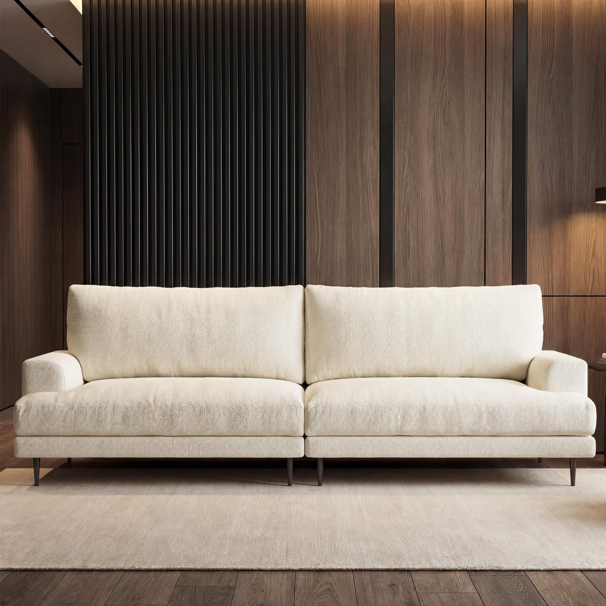86.61" 3-Seater Cloud Sofa Couch, Modern Fabric Down-Filled Sofa | Fluffy Sofa with Plush Cushions and Metal Legs, Ideal for Apartments, Small Living Rooms & Cozy Spaces, White Beige