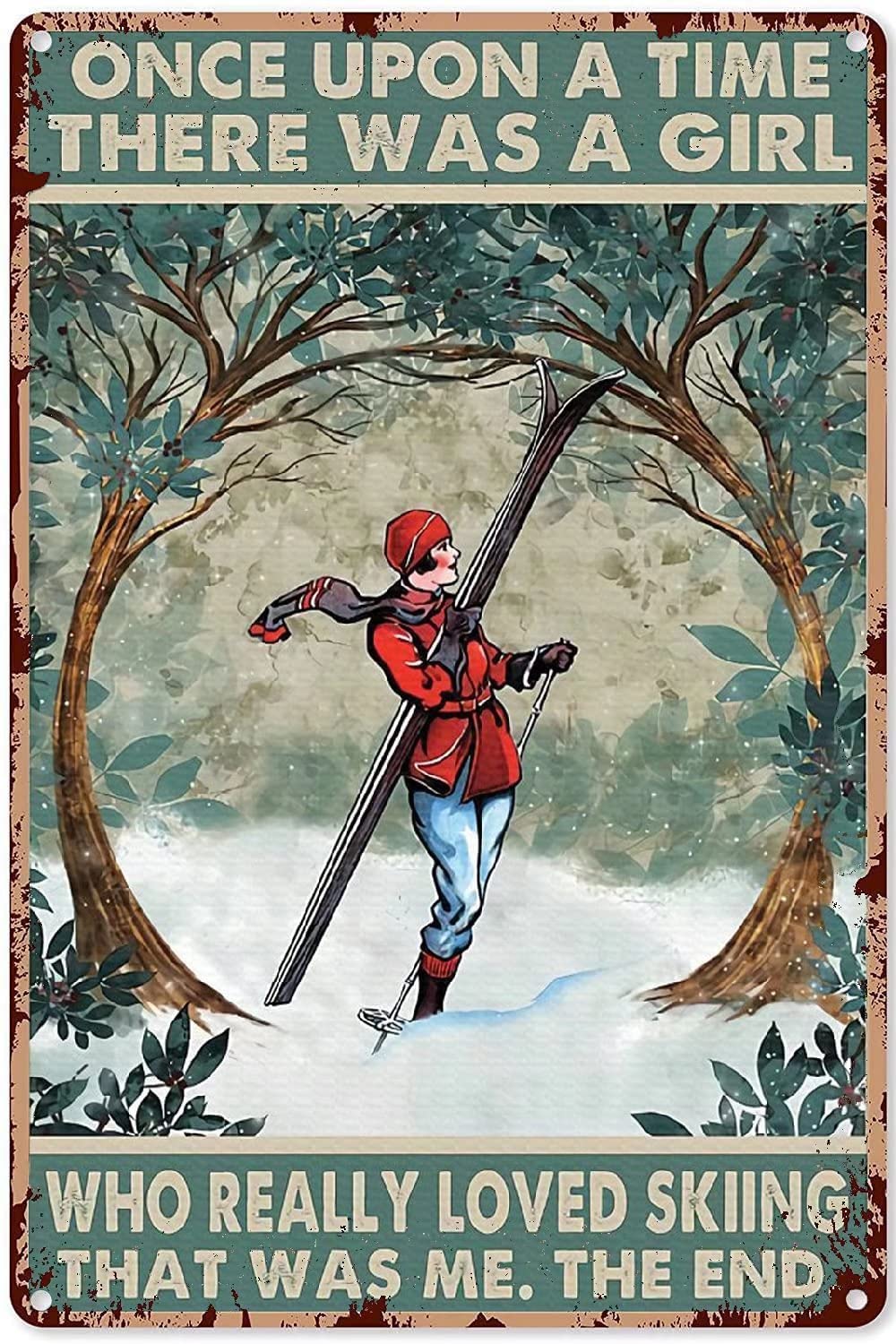 Tin Sign Ski Girl Vintage Retro Collectible tin Sign Wall Decoration Poster Home bar Restaurant Garage Cafe Art Metal Sign Gift 12x8 Inch