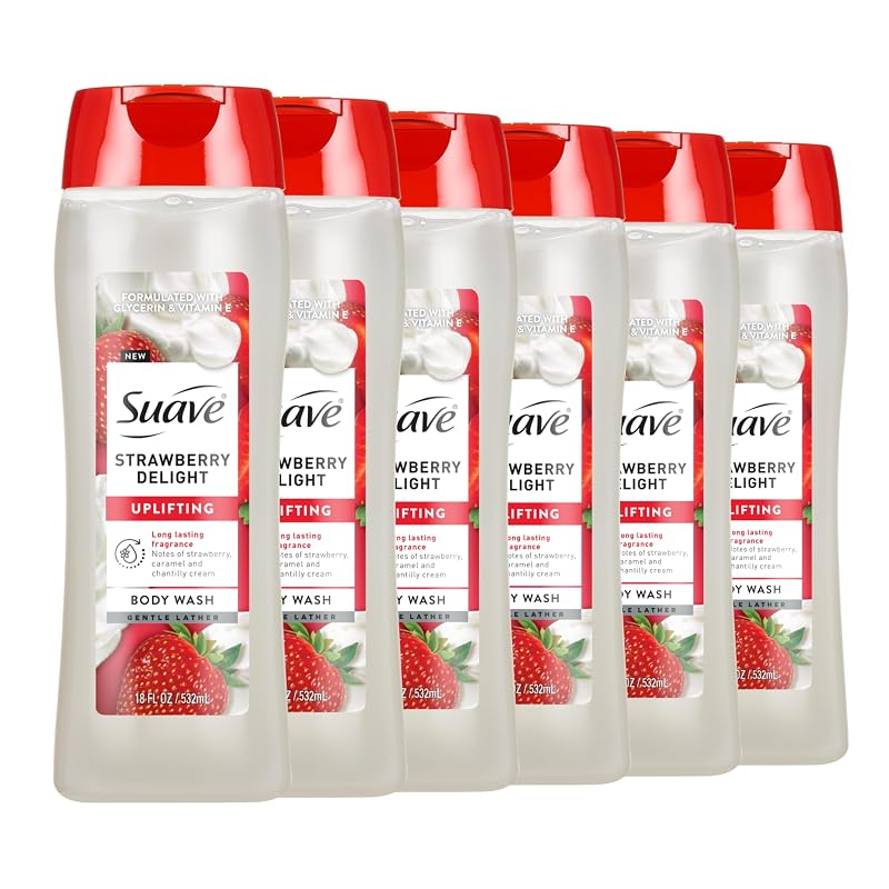 Sabonete líquido corporal Suave Strawberry Delight com glicerina e vitamina E, 532 mL, pacote com 6