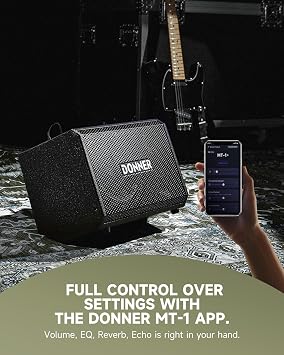 Donner MT-1 Portable PA System, 300W Wireless BT Speaker Sound Amplifier, 4-6h Outdoor Use, with Two 2.5 Trebles, 8 Woofer, Support TRS 6.35/USB/AUX/Mic Inputs