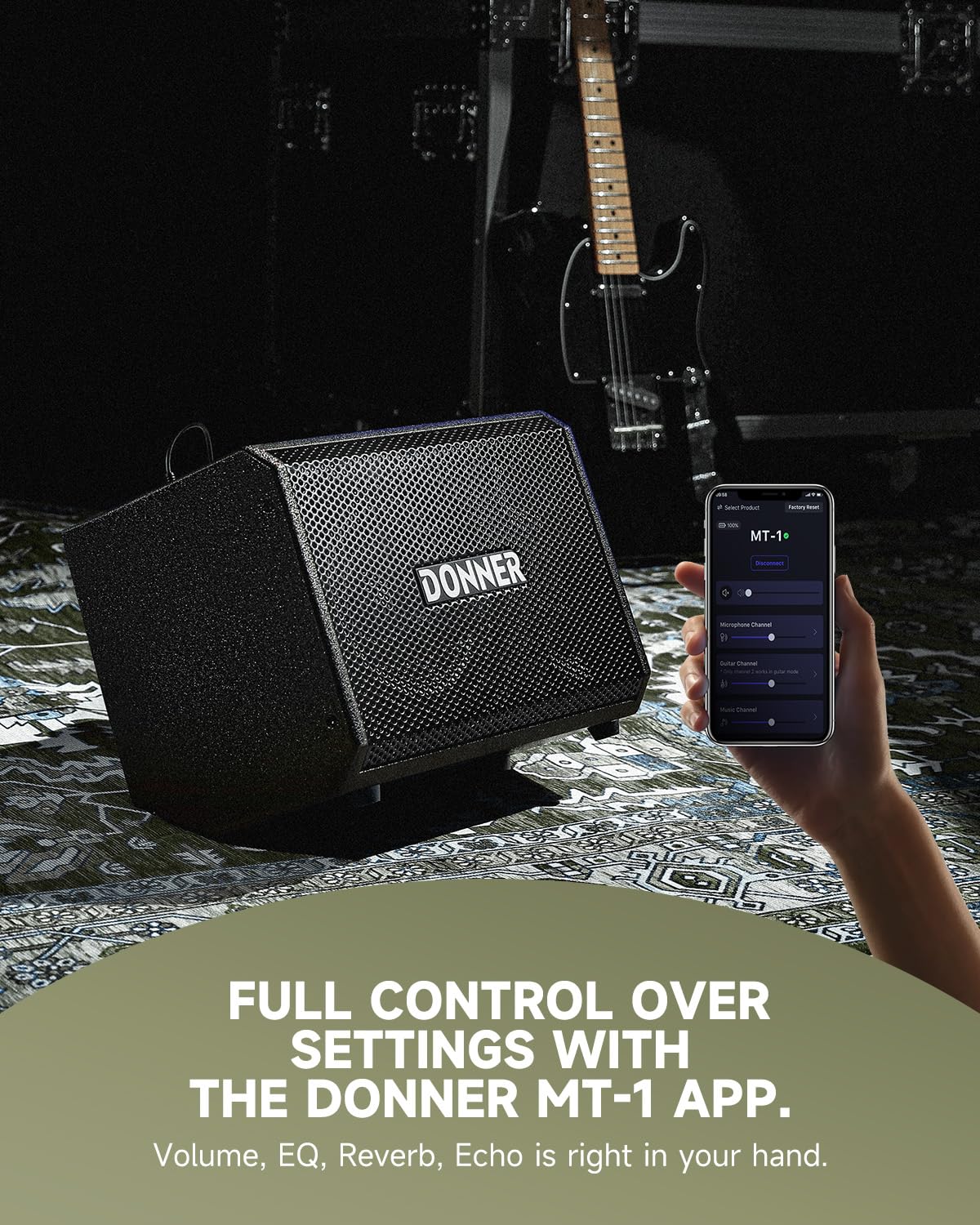 Donner MT-1 Portable PA System, 300W Wireless BT Speaker Sound Amplifier, 4-6h Outdoor Use, with Two 2.5" Trebles, 8" Woofer, Support TRS 6.35/USB/AUX/Mic Inputs