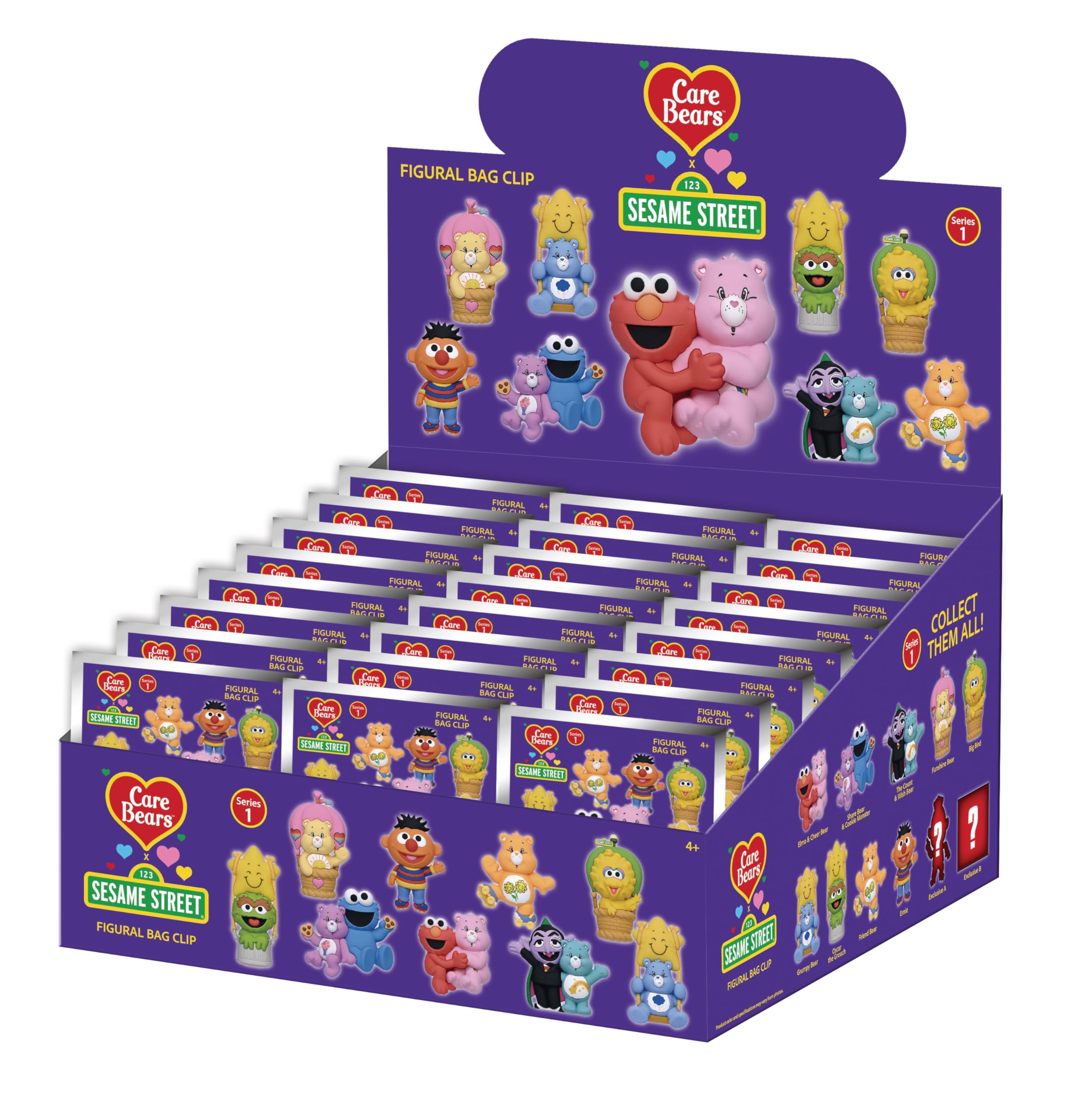 Care Bears x Sesame Street 3D piankowy klips do torby, seria 1 – torba ślepa (jedna losowa figurka) – brelok z postacią CloudCo x Sesame Workshop / akcesorium do plecaka | oficjalny licencjonowany