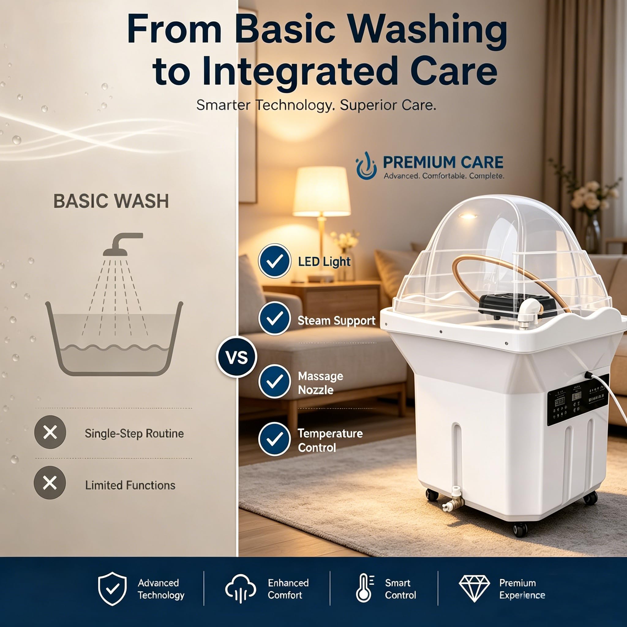 Attrezzatura Per Head Spa Lavatesta Portatile con 4 Ruote Silenziose, Serbatoio Acqua 60l, Adatta Per Spa Per la Testa e Salon di Parrucchieri