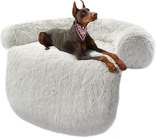 Auvce Tapete mullido y calmante para perros grandes, de lujo, antiansiedad, de felpa, protector de muebles con almohada extraíble y funda lavable,