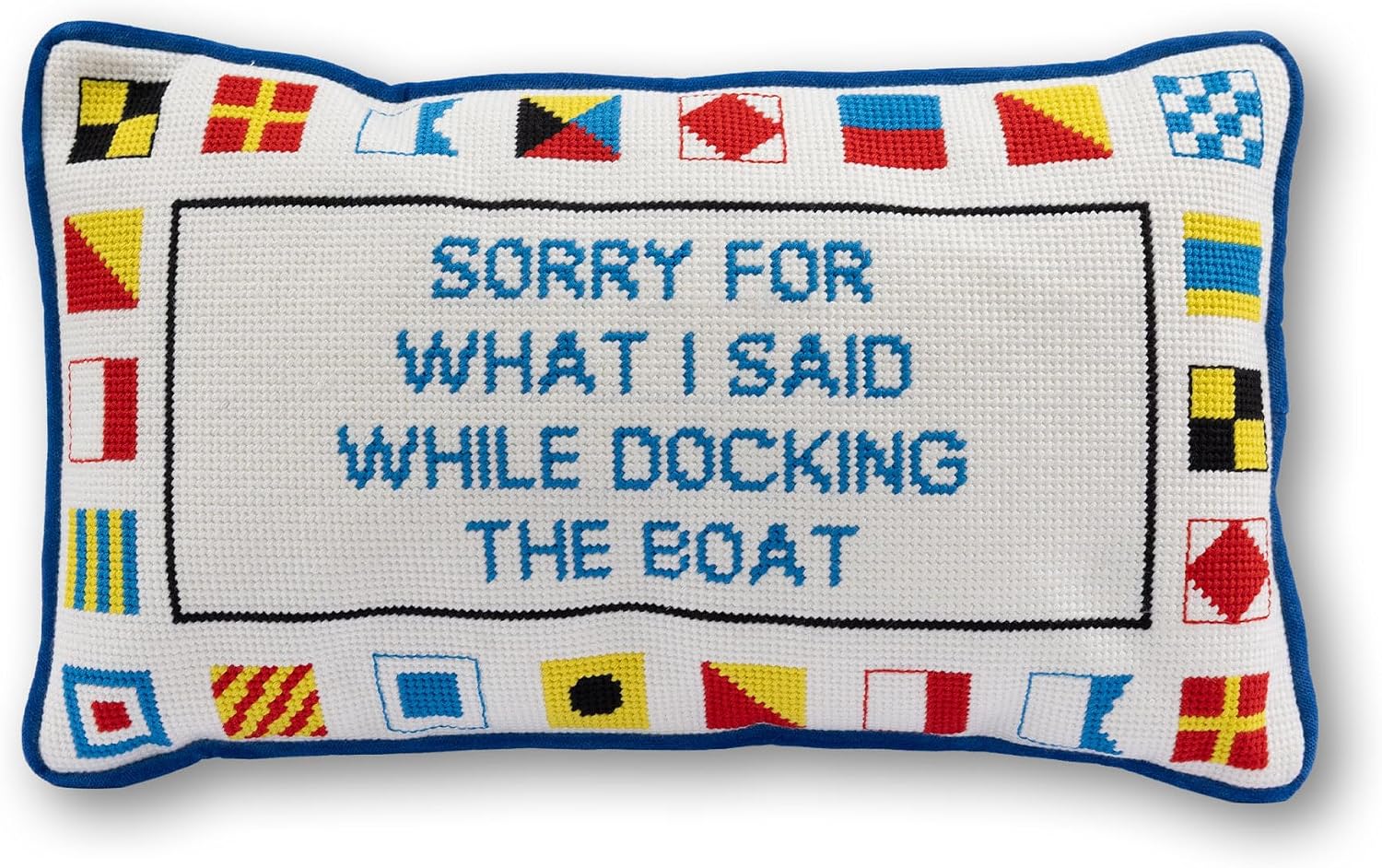 FURBISH Needlepoint Decorative Throw Pillow - Small Embroidered Accent Pillow for Bed, Chair, Couch, Sofa, Eclectic Home Decor, 9" x 15" - Docking The Boat