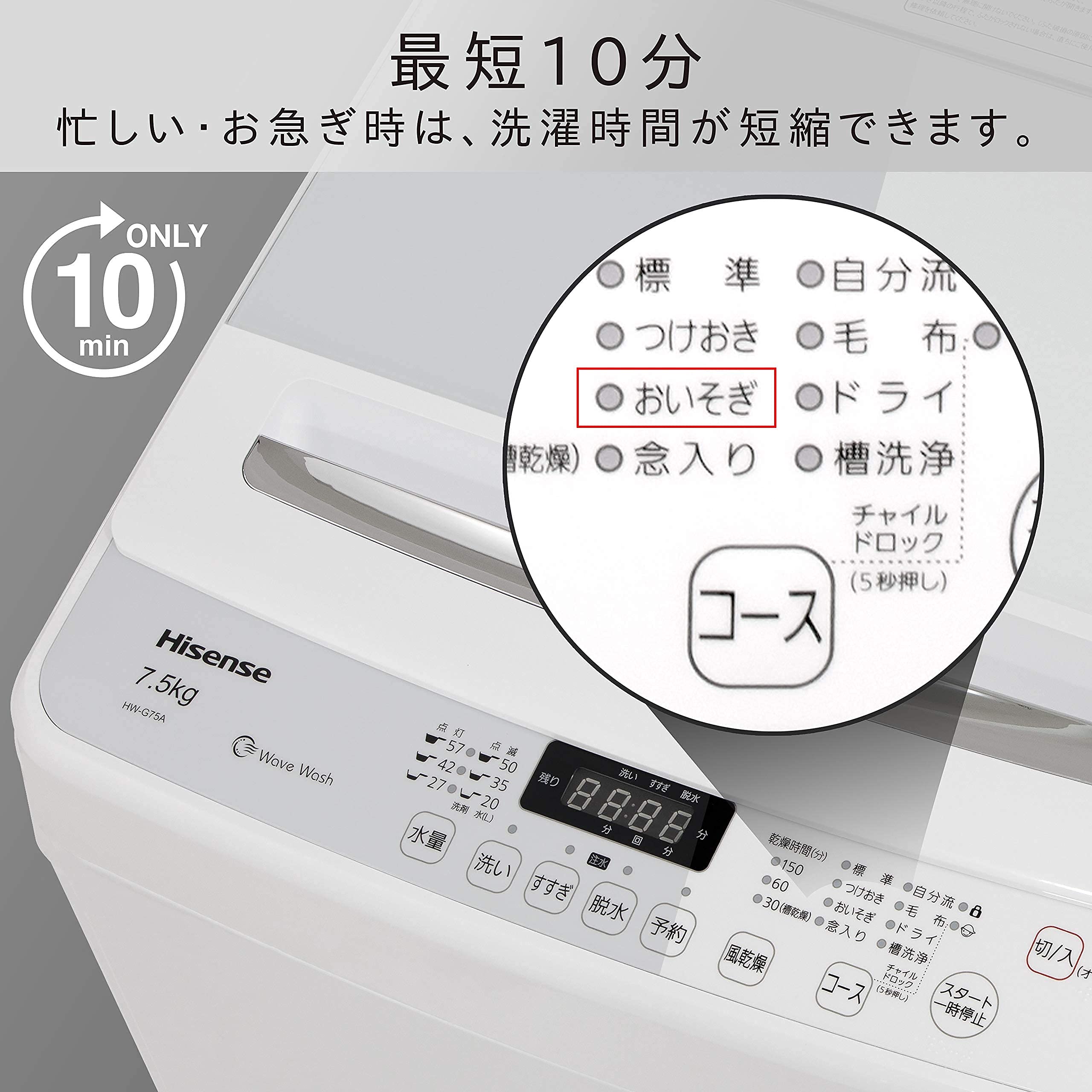 Amazon.co.jp: ハイセンス 全自動 洗濯機 7.5kg ホワイト HW-G75A 最短  