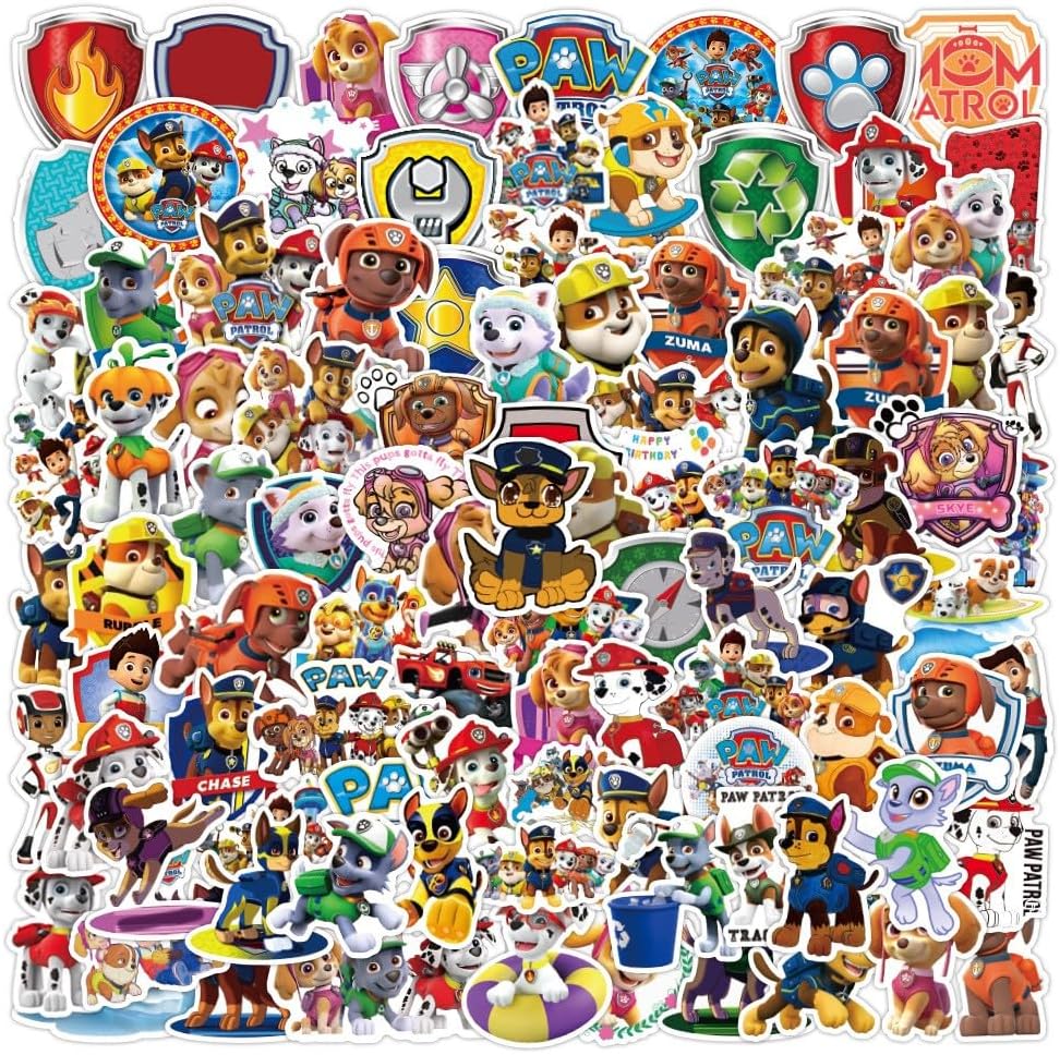 Goodern Compatible for 100 Pcs Kids Paw Patrol Stickers,Waterproof Puppy Cartoon Stickers Teens Girls Boys Kawaii Birthday Party Gifts Children Bedroom Decor Supplies Cute Dog Paw Ornament Stickers