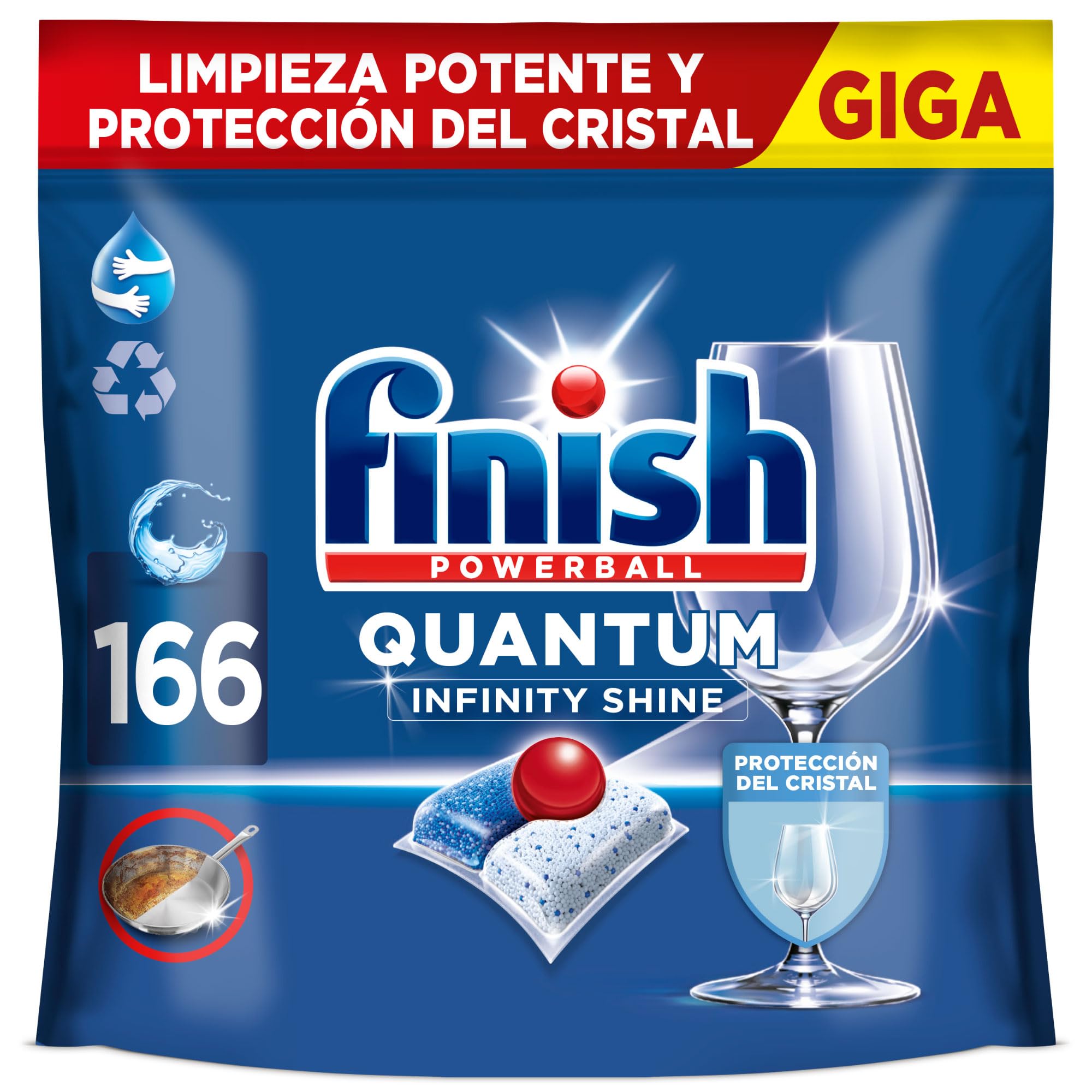 Finish Powerball Quantum Infinity Shine, pastillas para el lavavajillas, limpieza potente y protección del cristal, 166 Pastillas