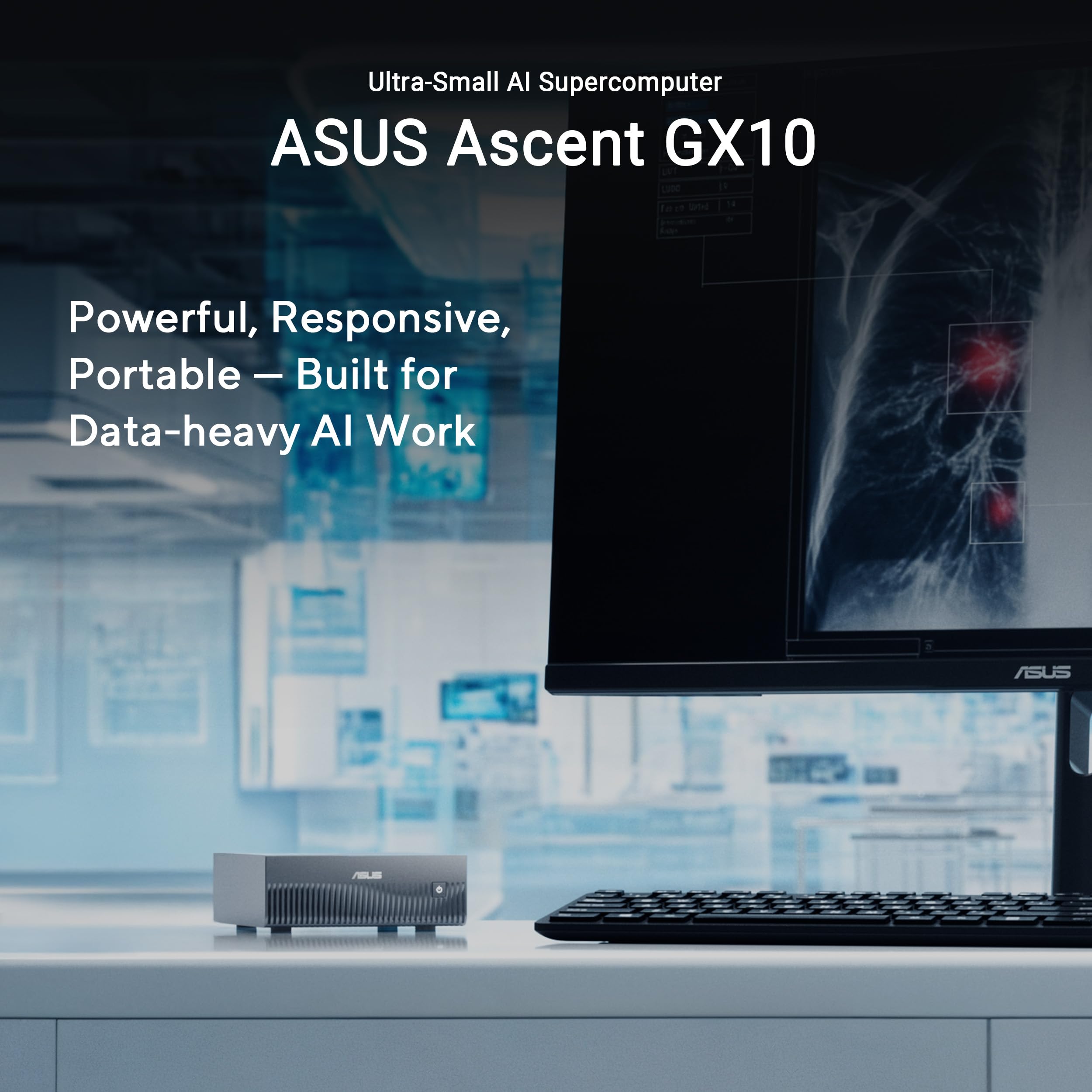 ASUS GX10, Computer AI Desktop, Superchip NVIDIA GB10 e NVIDIA DGX, 128GB LPDDR5x, 1TB di Memoria Installata, Agentic AI Sacalabile, Versione Tall, Grigio