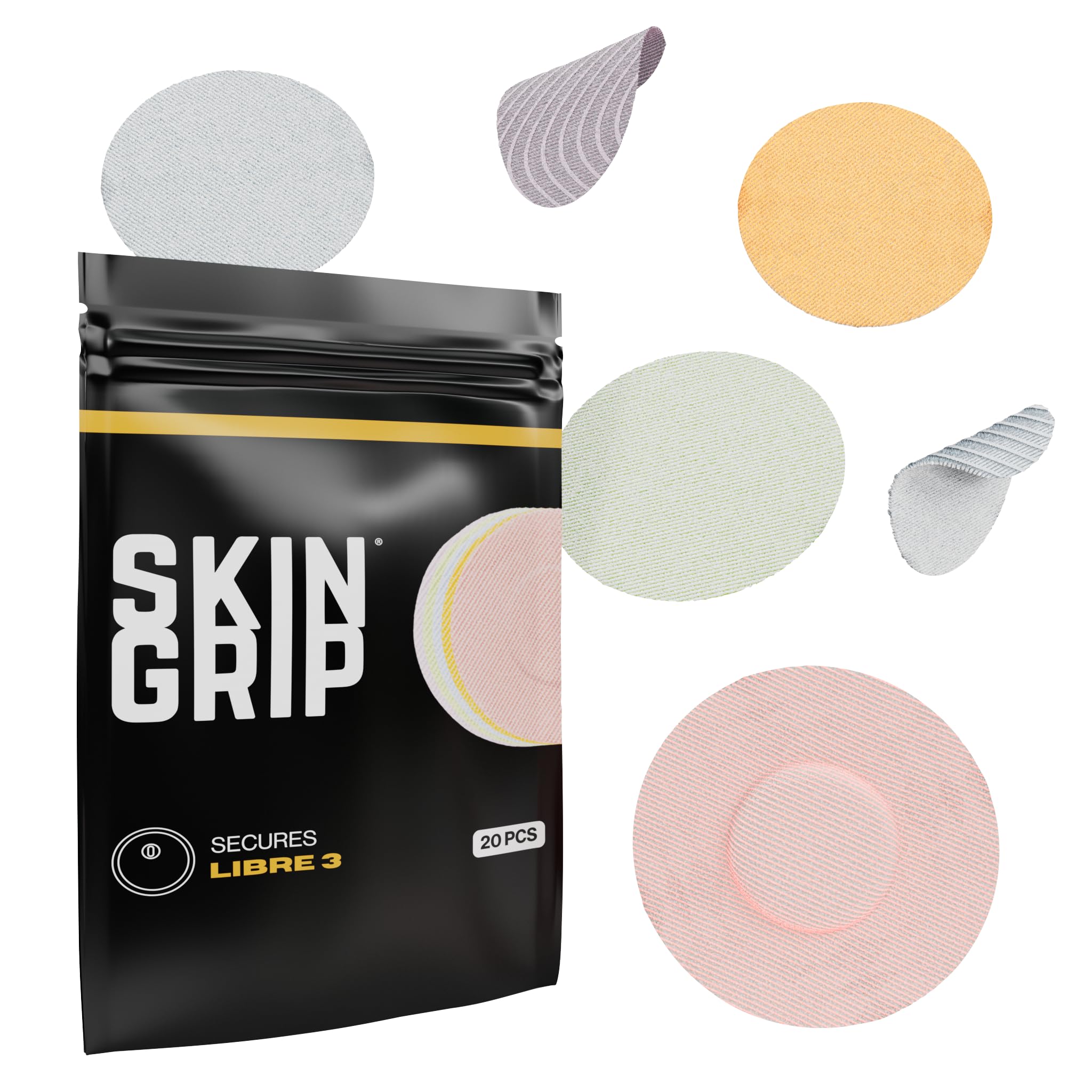 Skin Grip Freestyle Libre 3 Sensor Covers-Waterproof & Sweatproof Adhesive Patches for 10-15 Days (Not for Libre2), Pre-Cut CGM Sensors Cover, Compatible with Instinct Sensors- 20 Pack, Pastel Pack