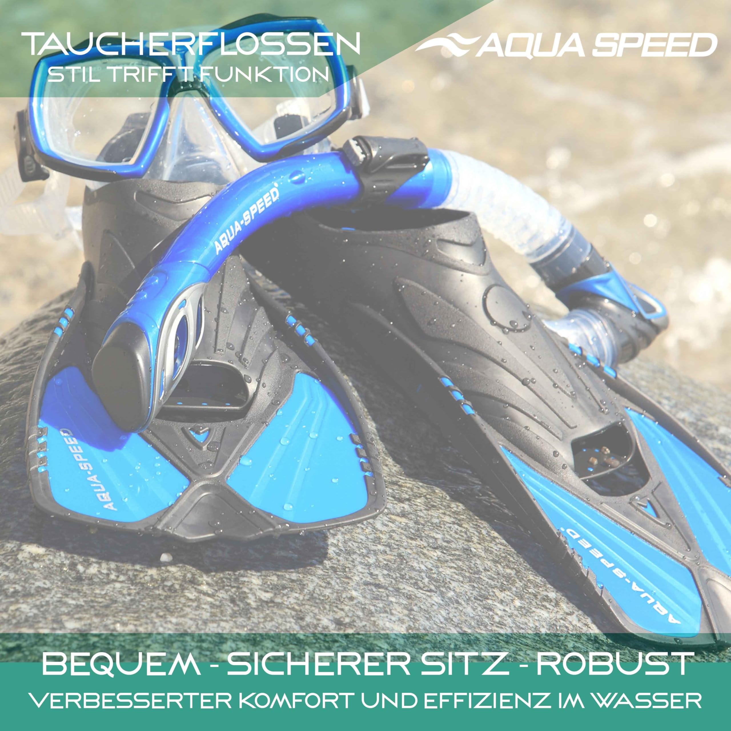 Aqua Speed Action para Adultos + UP Lanyard | Aletas de Buceo | Aletas de Entrenamiento | Correas de talón Antideslizantes | ergonómicas
