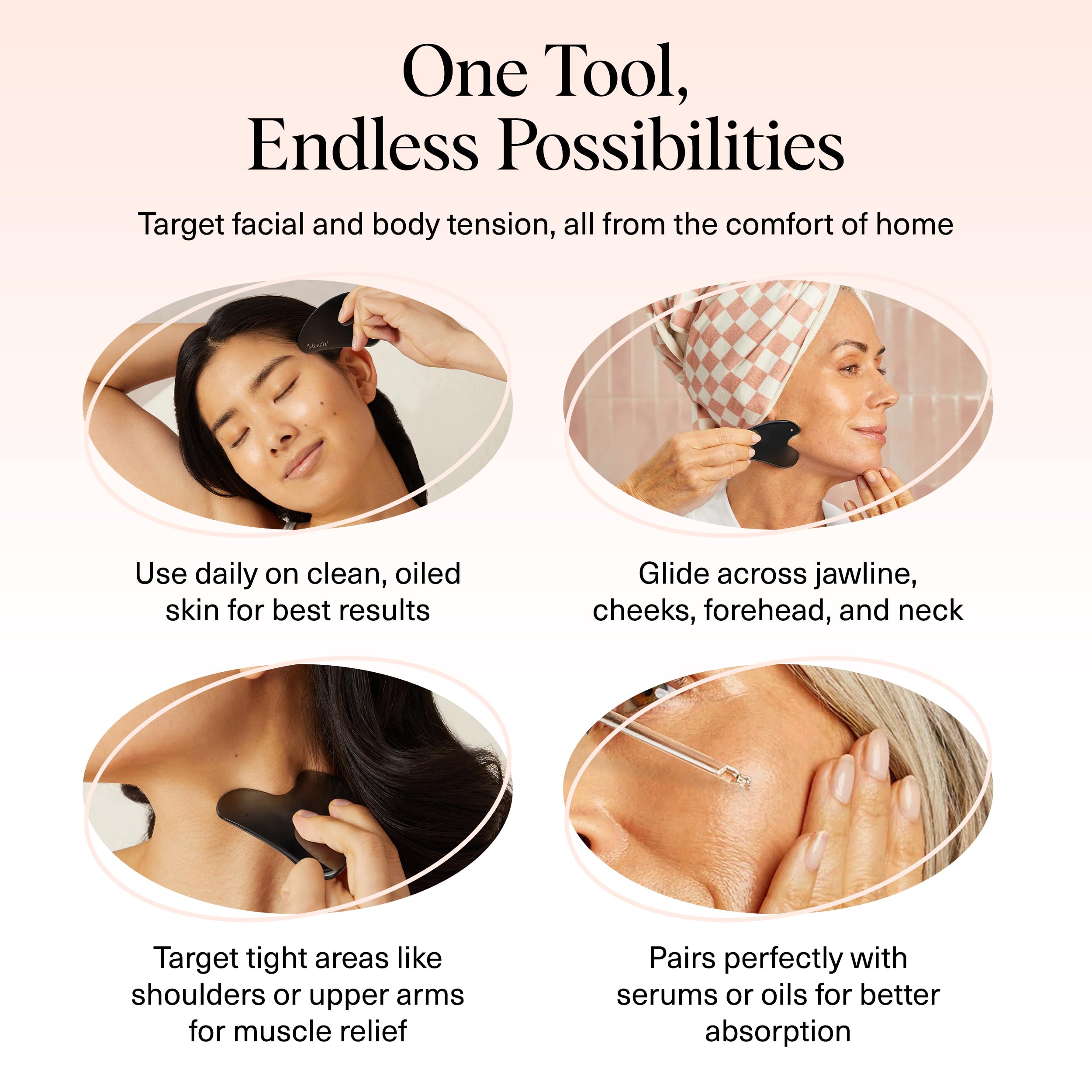Kitsch Stainless Steel Gua Sha Facial Tools - Guasha Tool for Face, Face Sculpting Tool, Jawline Shaper, Double Chin Reducer, Body Gua Sha Tools, Lymphatic Drainage Massager, Facial Skin Care -: Matte Black