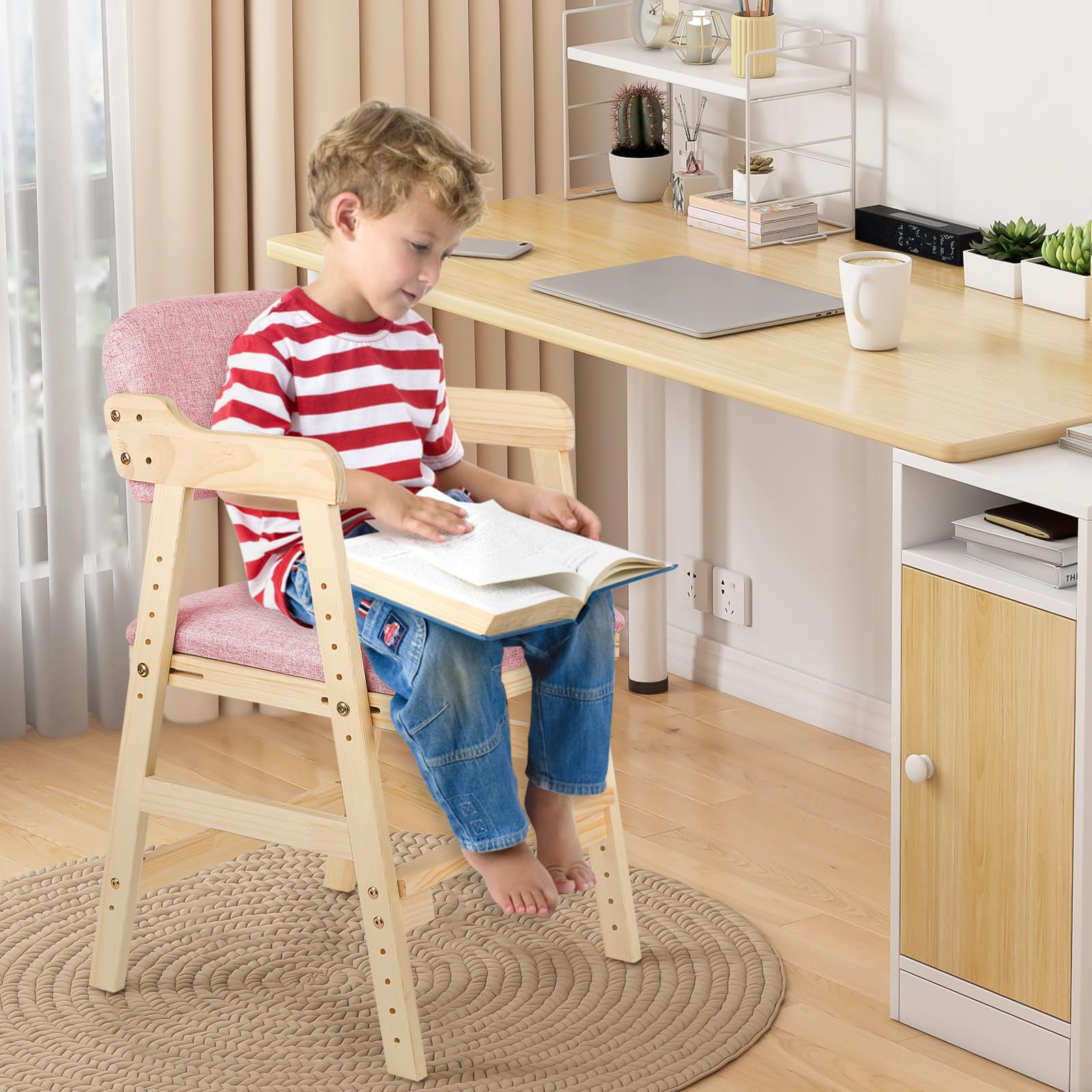 Wysokie, skalowalne krzesło z naturalnego drewna Sit Up 3 z regulacją wysokości, od 6 miesięcy do 10 lat do 90 kg, wytrzymałe siedzisko dla dzieci, z naturalnego drewna, dzieci i dorosłych