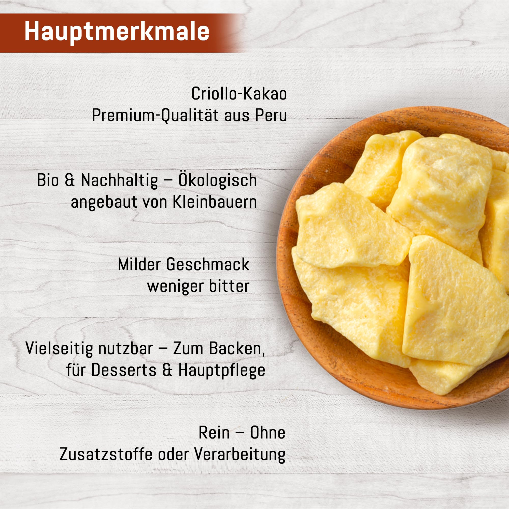 Bio Edel­kakao Butter Chunks Criollo 600g – Rohkostqualität | Naturbelassene Kakao­butter aus Criollo Bohnen | Vegan & Superfood für Backen, Smoothies & Desserts
