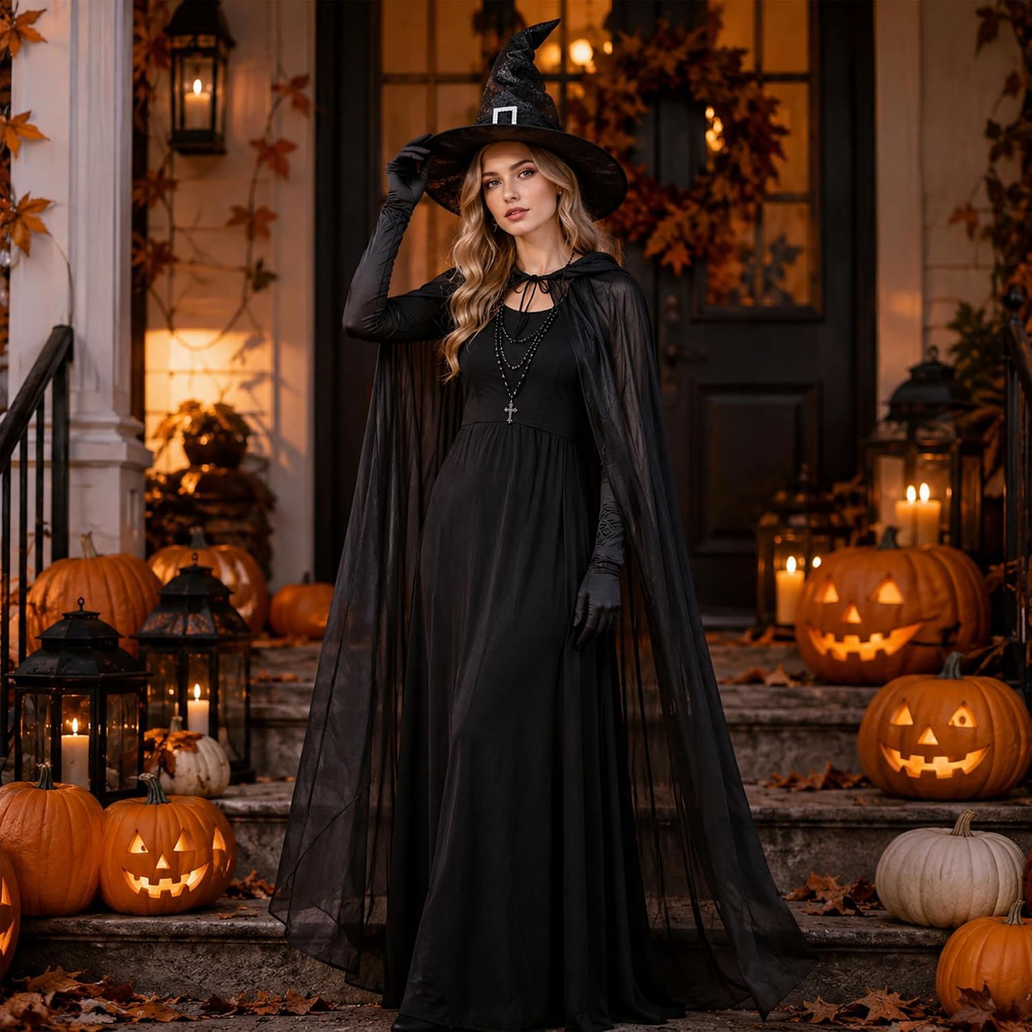 Witch Costume for Women, Halloween Witch Accessories Set, Adult Witch Outfit for Cosplay Party