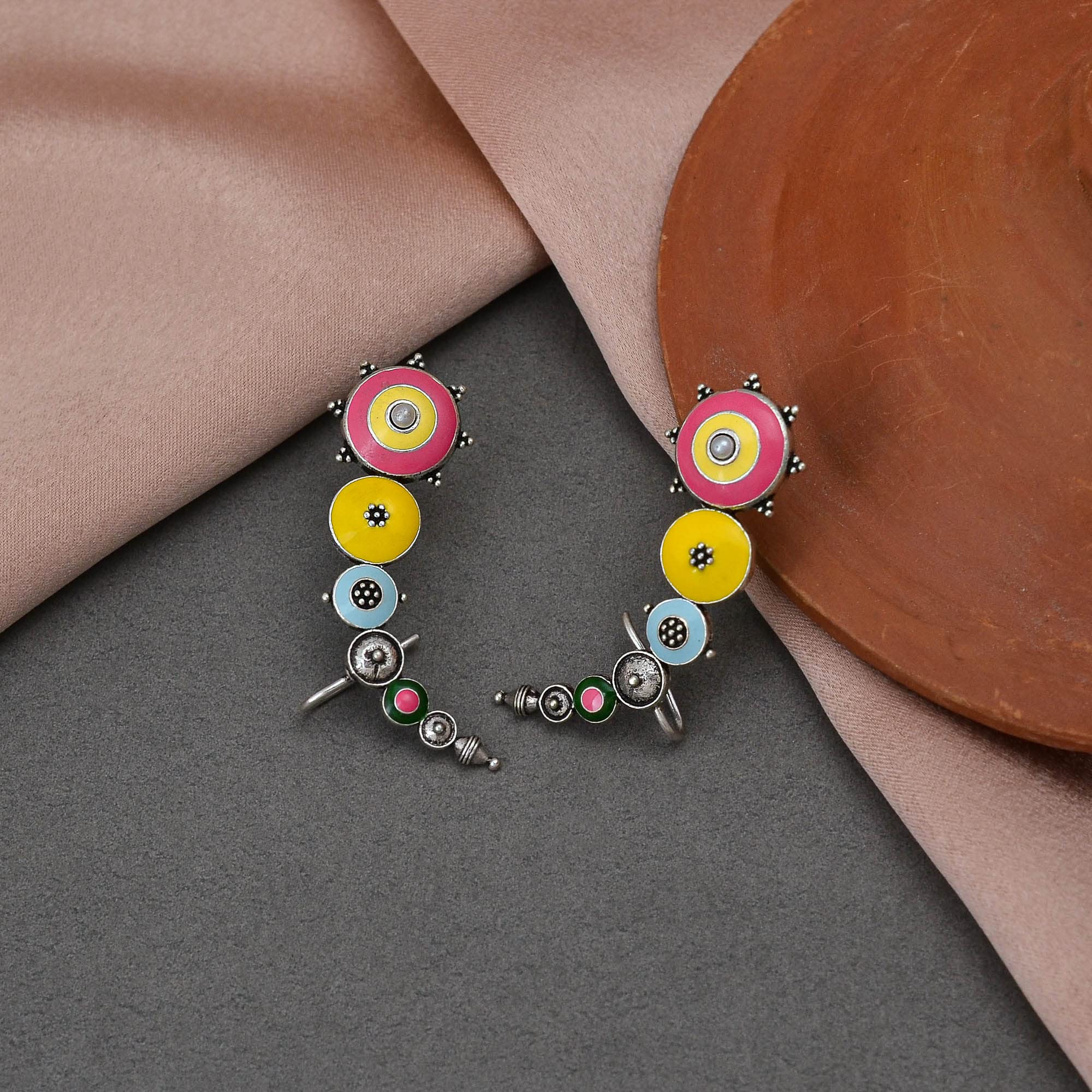 Folklore Enamel Cuff Earrings
