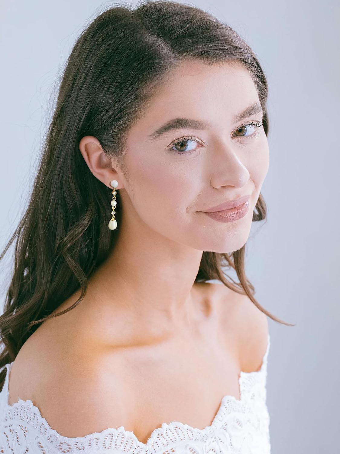 Voaino Pearl Earrings for Women 14K Gold Plated/925 Sterling Silver Double Pearl Dangle Drop Earrings for Bridal Wedding Prom Jewelry Gifts - Image 2