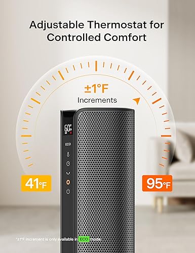 Miniatura 5 de PELONIS Calentador de espacio de torre de cerámica de 30 pulgadas con termostato ajustable para habitaciones grandes, 4 ajustes de calor, modo ECO,