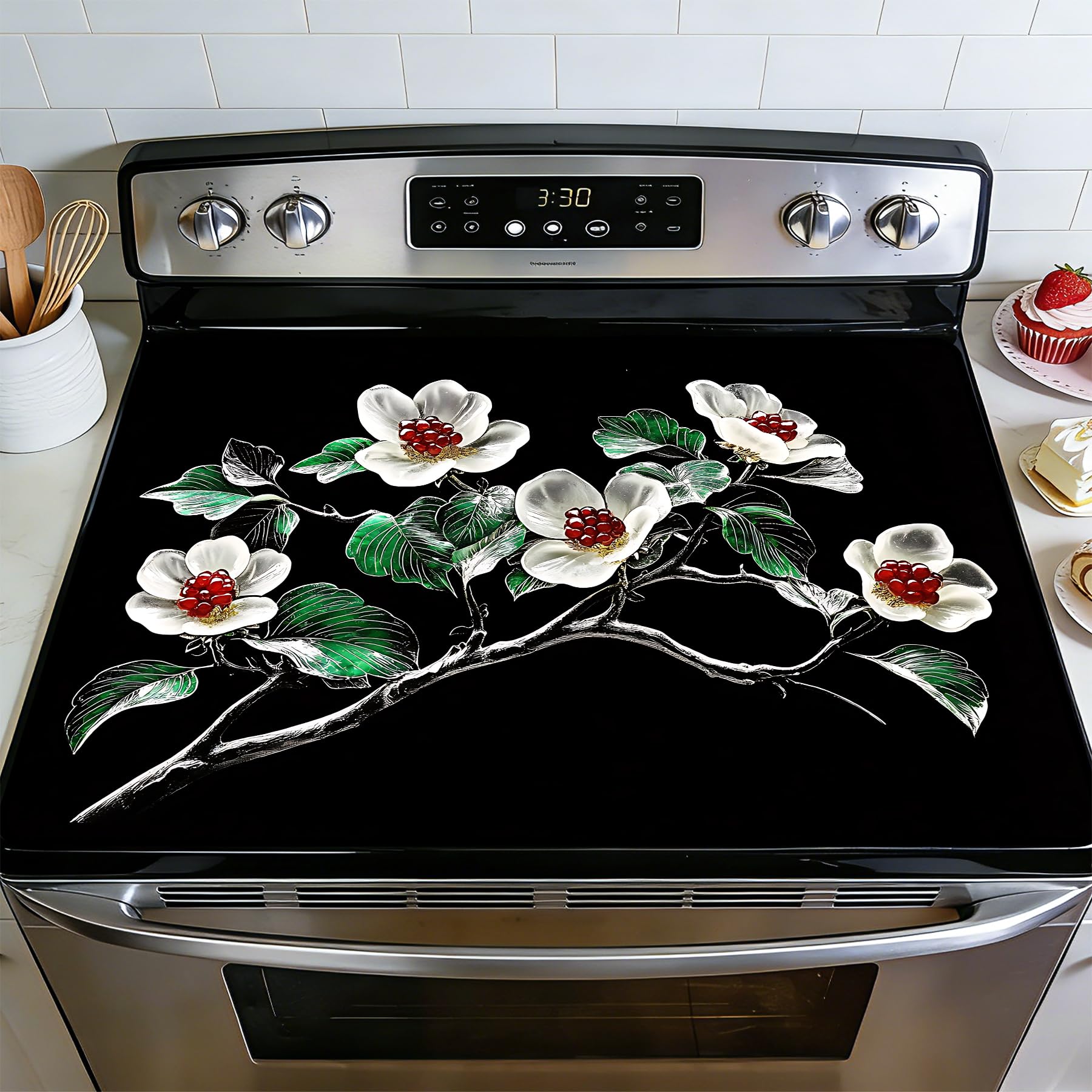 BVBOX Stove Top Cover for Electric Stove, 28" x 20" Glass Cooktop Protector Mat with Hanging Loops, Anti-Scratch Non-Slip Dish Drying Mat, Washable Countertop Pad