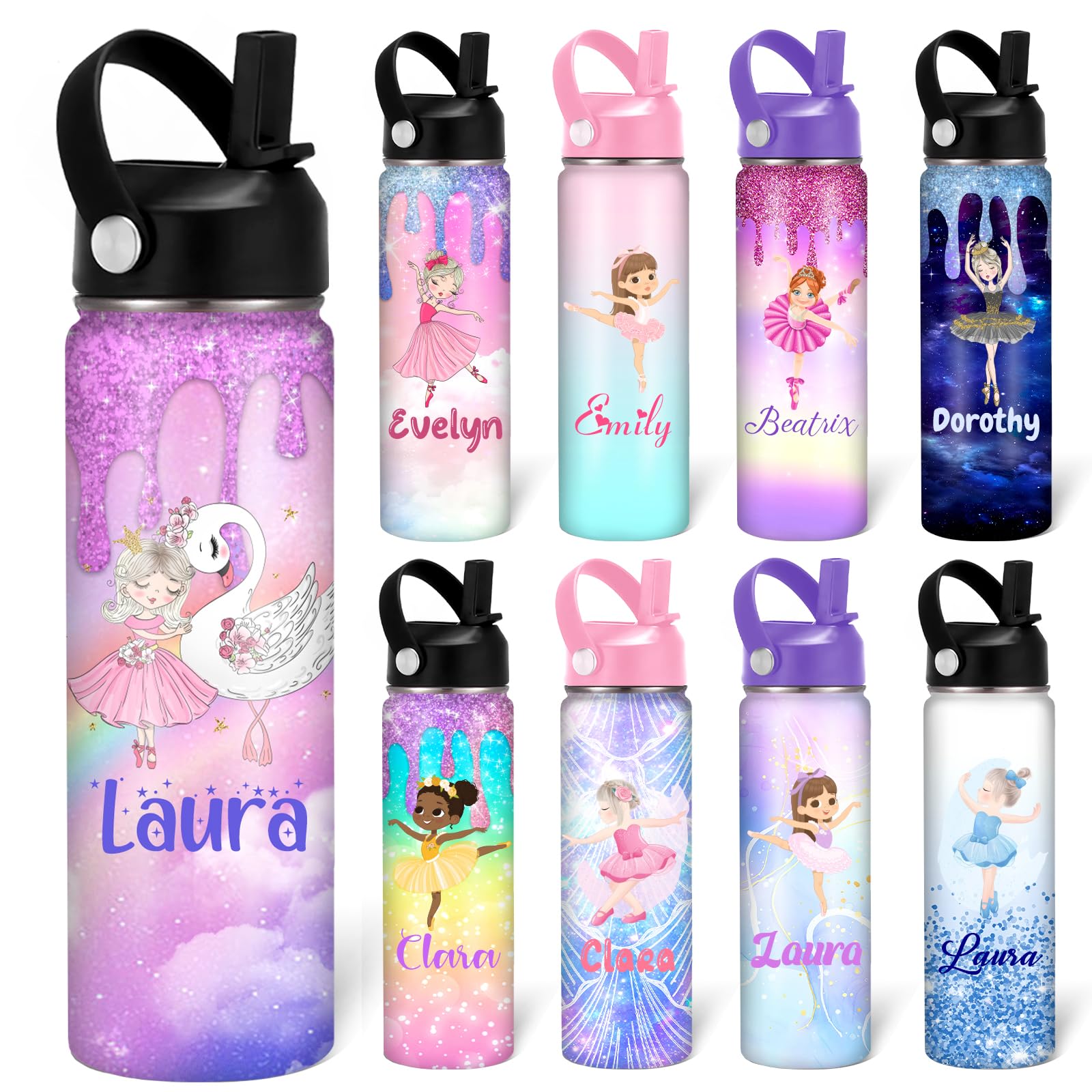 MESHELEY Custom Water Bottle Personalized Dance Ballet Cups for Men Women Customized Name Water Bottles Customizable Gifts 12 16 18 oz