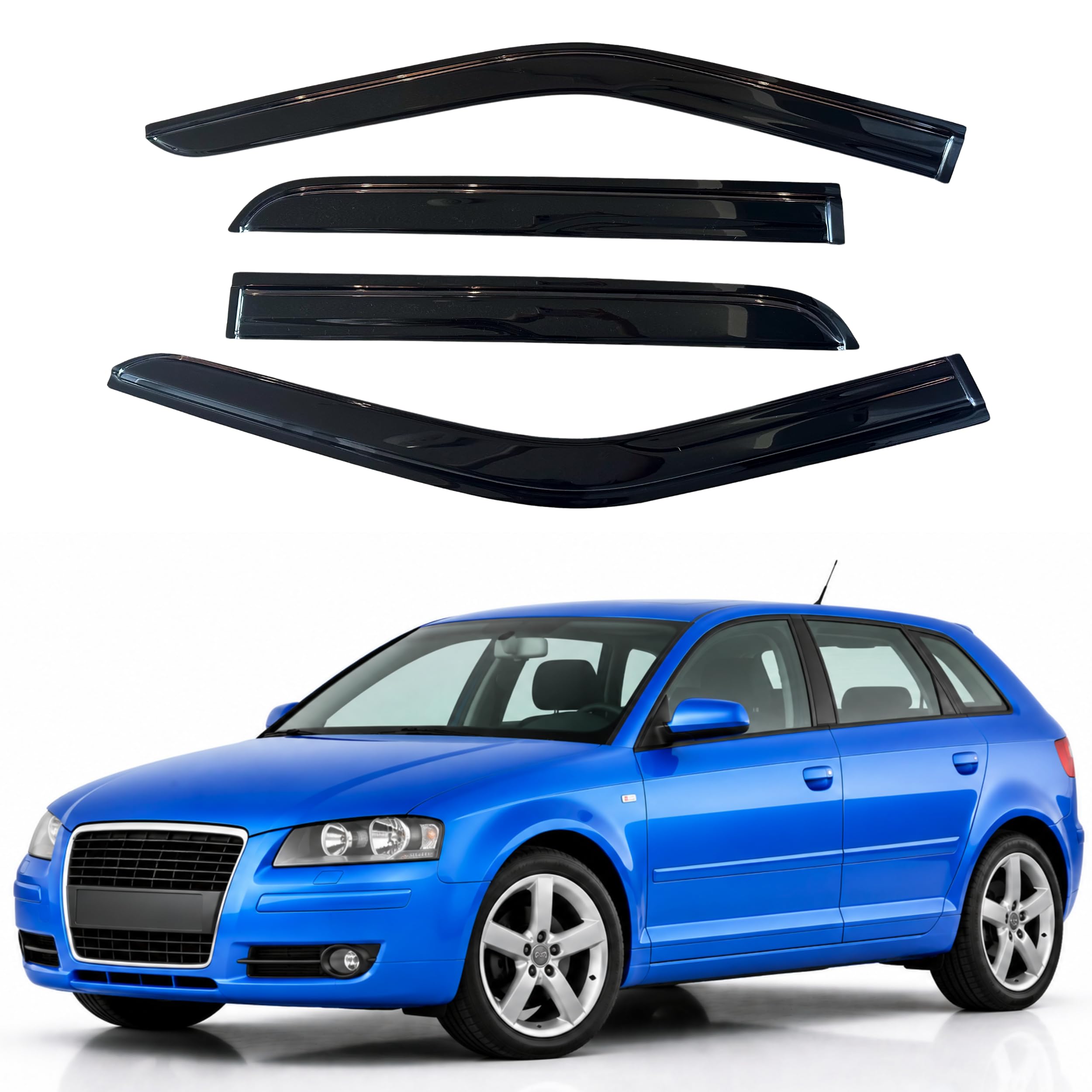 IG Window Visors Fit for 2003-2013 Audi A3 Hatchback, Out-Channel Rain Guards Vent Wind Deflectors 4PC, Car Accessories for 03-13 Audi A3 (Hatchback Only)