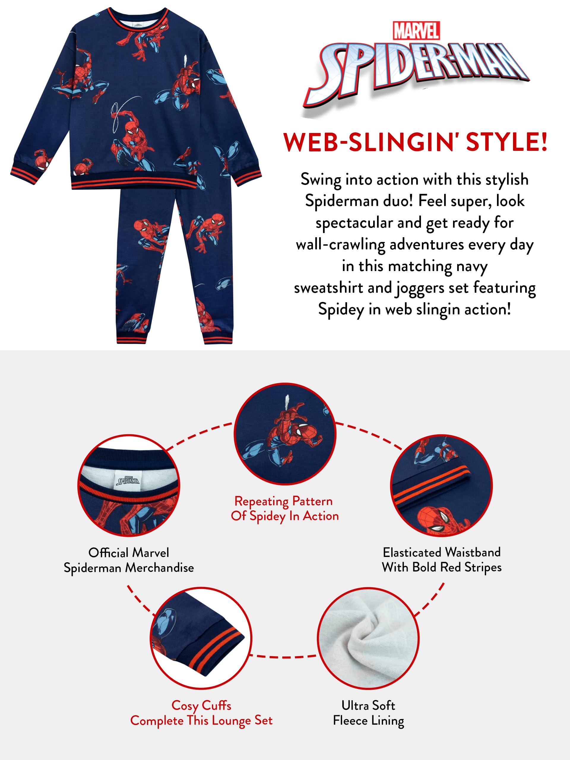 Komplet Spiderman od Marvel dla Chłopców | Bluza i Dresowe Spodnie dla Chłopców | Dres Spiderman dla Dzieci | Rozmiary od 2 do 12 lat | Oficjalna Odzież z Spidermanem