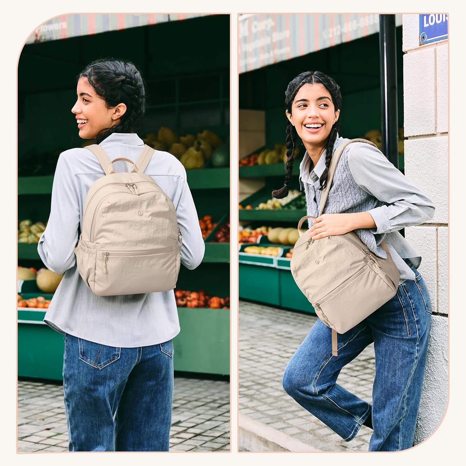 GOLF SUPAGS 13L Mini Backpack Lightweight Nylon Daypack for Women, Small City Pack, Versatile Ladies Backpack for Shopping & Travel, Light Apricot - Image 7