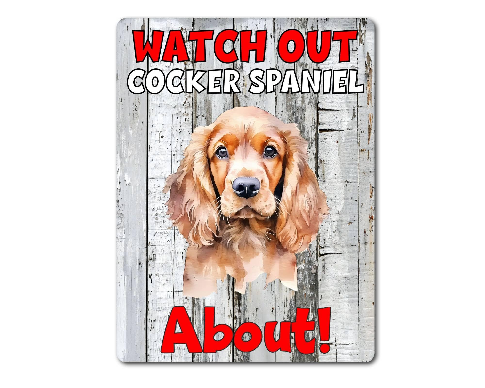 decalarama Dog Metal Sign Gift – Watch Out Cocker Spaniel About - Family Fun Home Pet Animal Novelty Aluminium Present