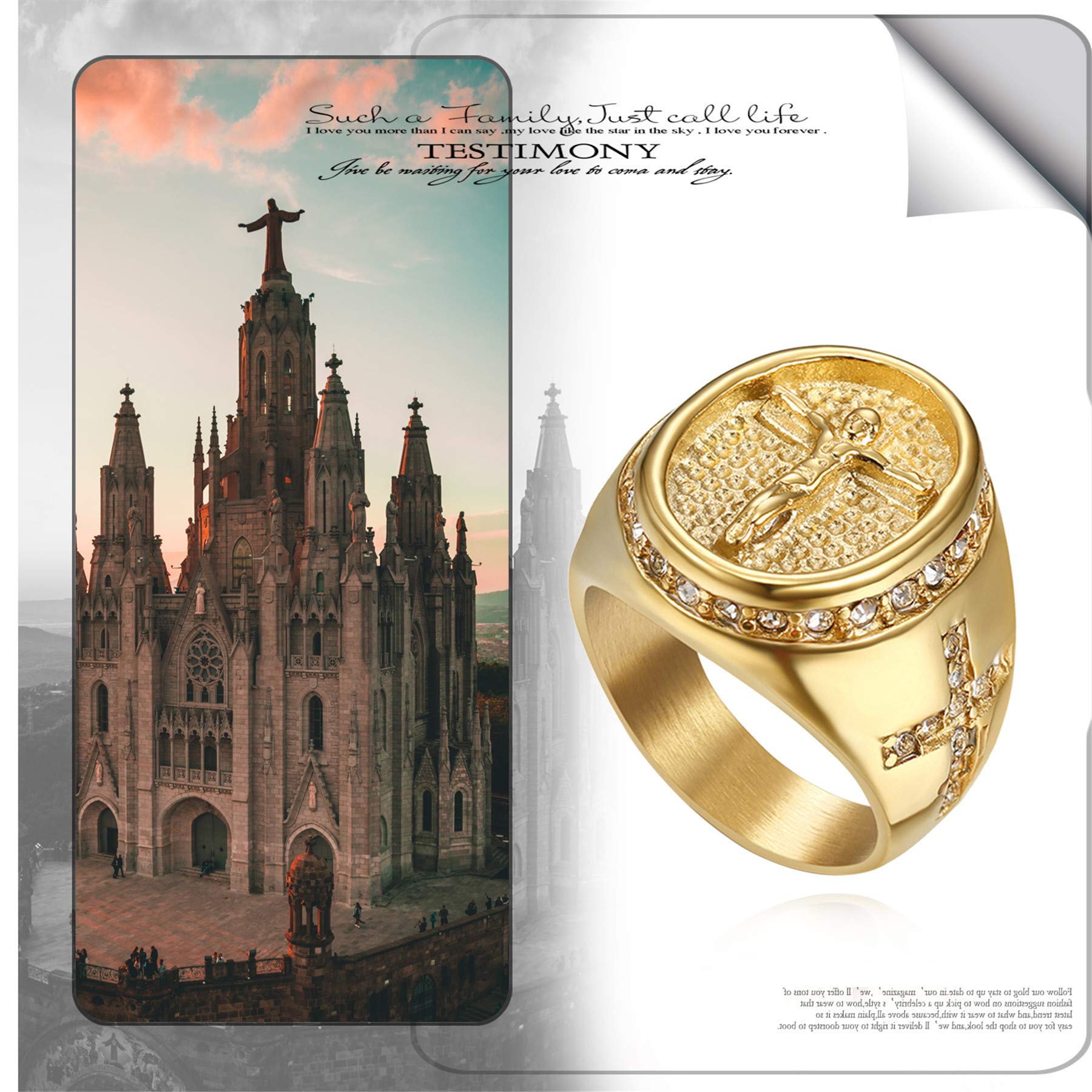JewelryWe Anillo de hombre oración Jesu'Cruz de acero inoxidable color oro