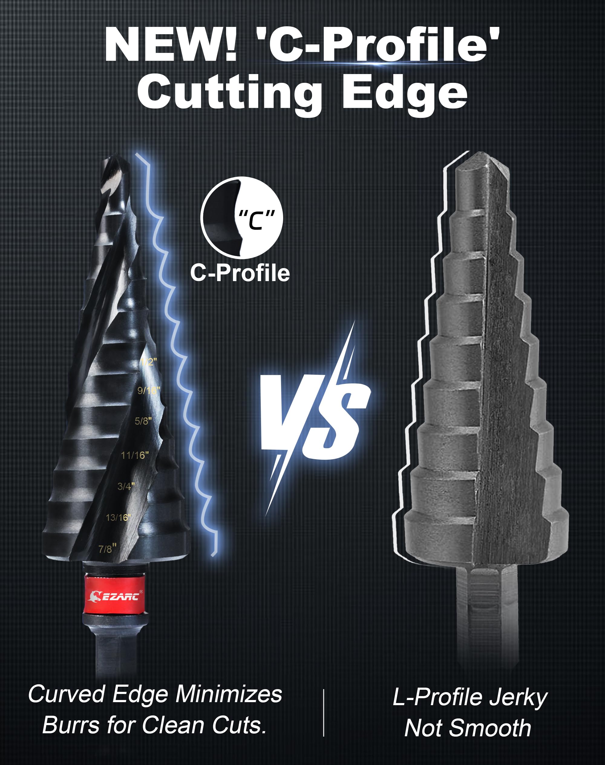 EZARC Step Drill Bit for Metal M35 Cobalt Step Drill Spiral Flute Unibit Step Drill Bit (3/16''-7/8'') Wear-Resistant AlTiN Coated - Image 3