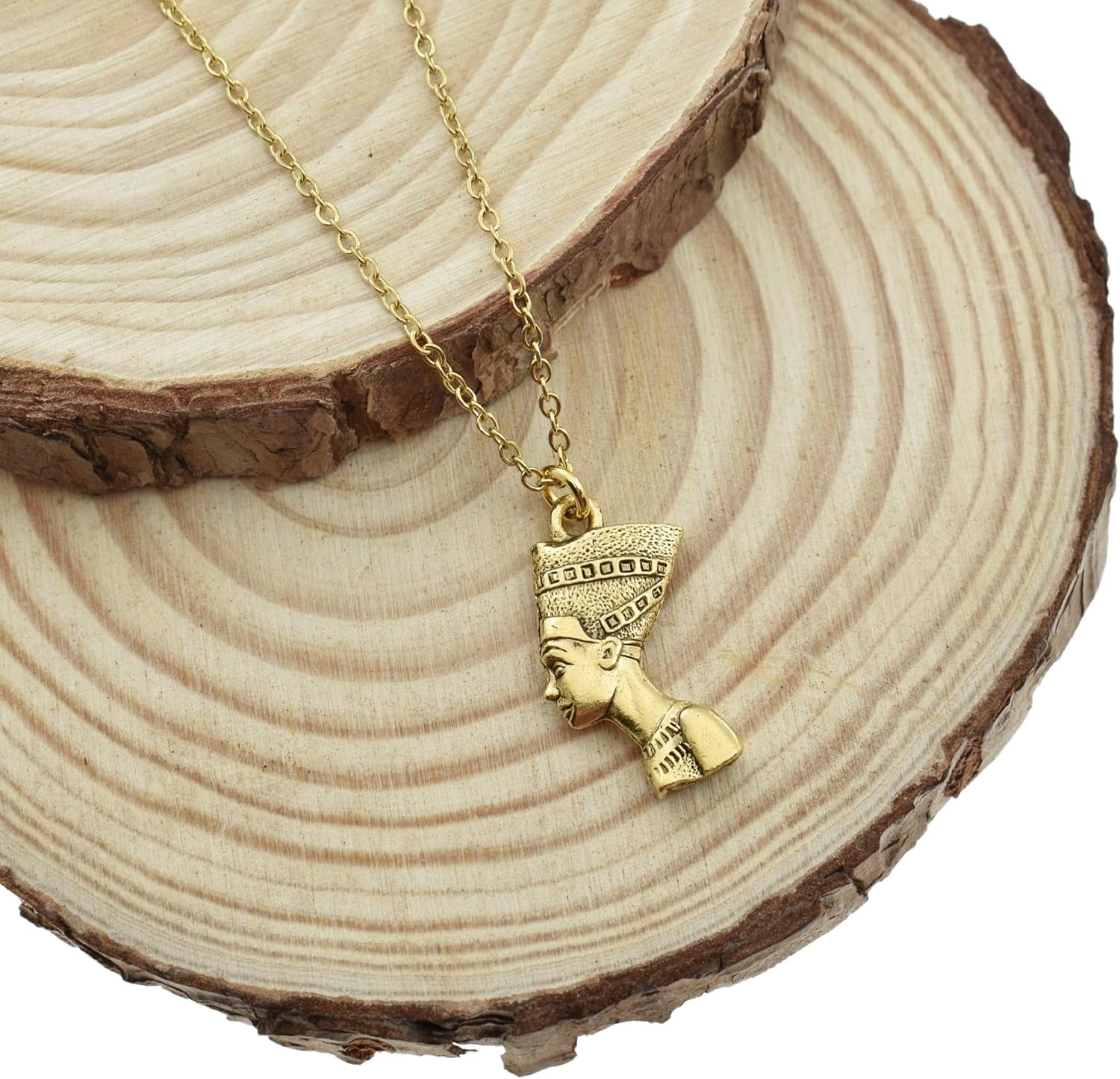 MOM & THREE DAUGHTERS Nefertiti Necklace 24K Gold Plated Pewter Stainless Steel | Egypt God, Goddess Jewelry