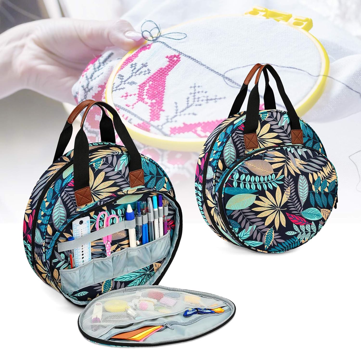 Embroideries Bags Embroidery Storage Embroidery Project Bag 600D Oxford Bag for Cross Stitch Embroidery Supplies Multifunctional Portable Carrying Bag Beginner Embroidery Kit for Adults (Bag ONLY)