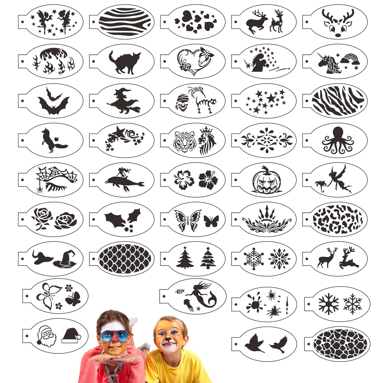 42 Pieces Face Paint Stencils Kit, Body Painting Template for Party Holiday Halloween Makeup Art Painting, Reusable Soft Tattoo Temporary Stencils
