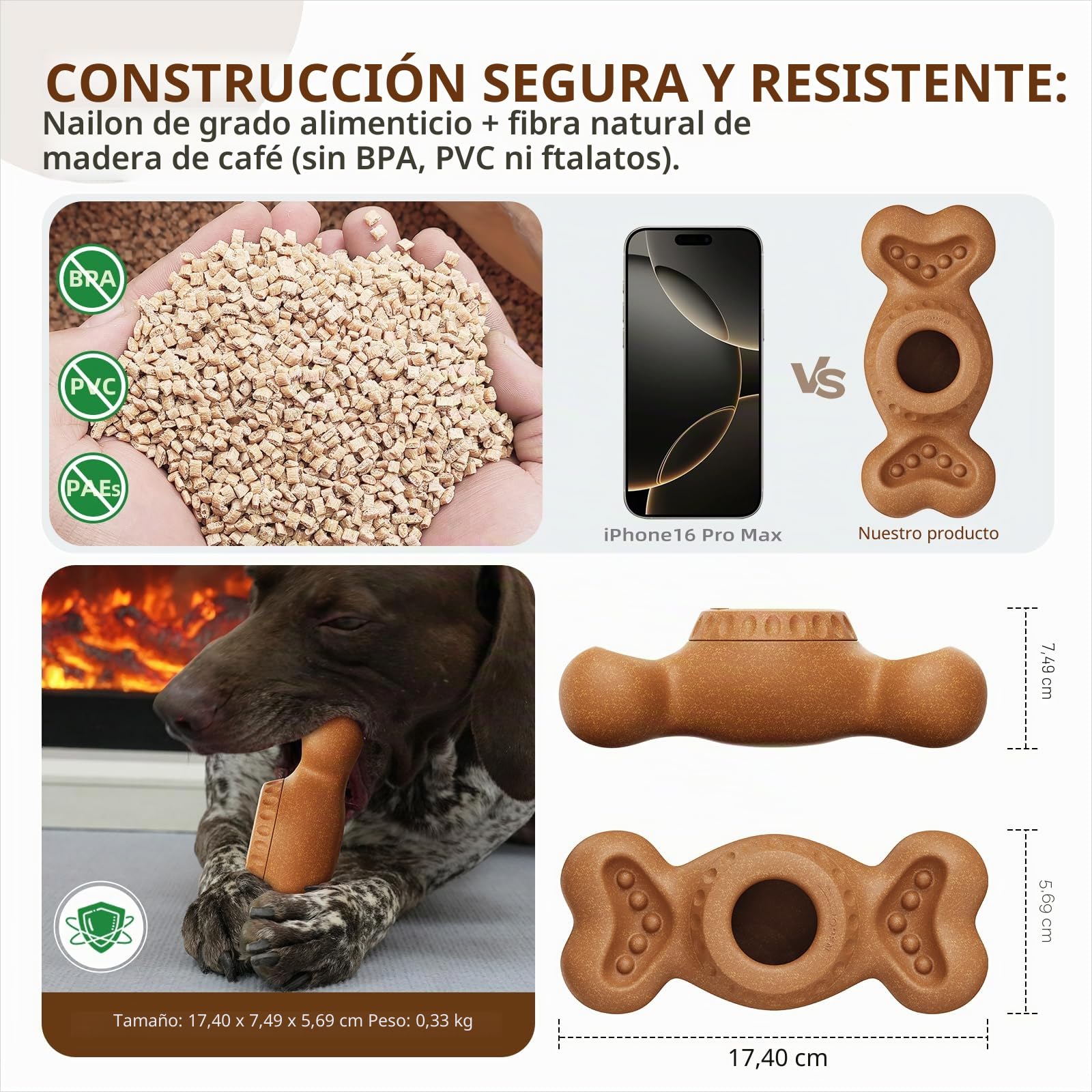 Niumowa Hueso para Lamer Indestructible para Perros Agresivos - Juguete Interactivo con Compartimento Extraíble para Snacks Congelados, Anti-Ansiedad y para Higiene Dental