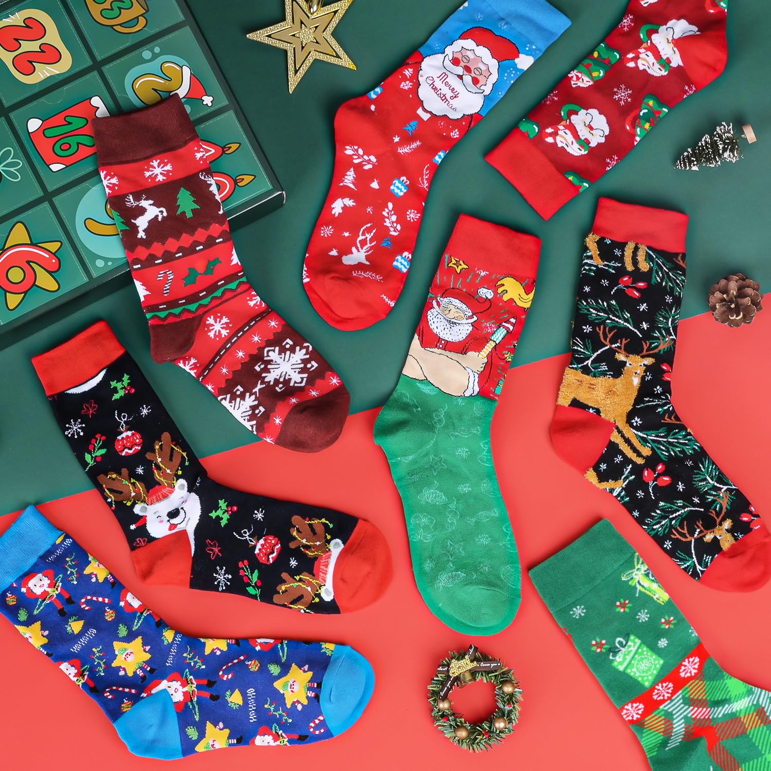 MOVINPE Calendario de Adviento de Navidad 2024, 24 pares